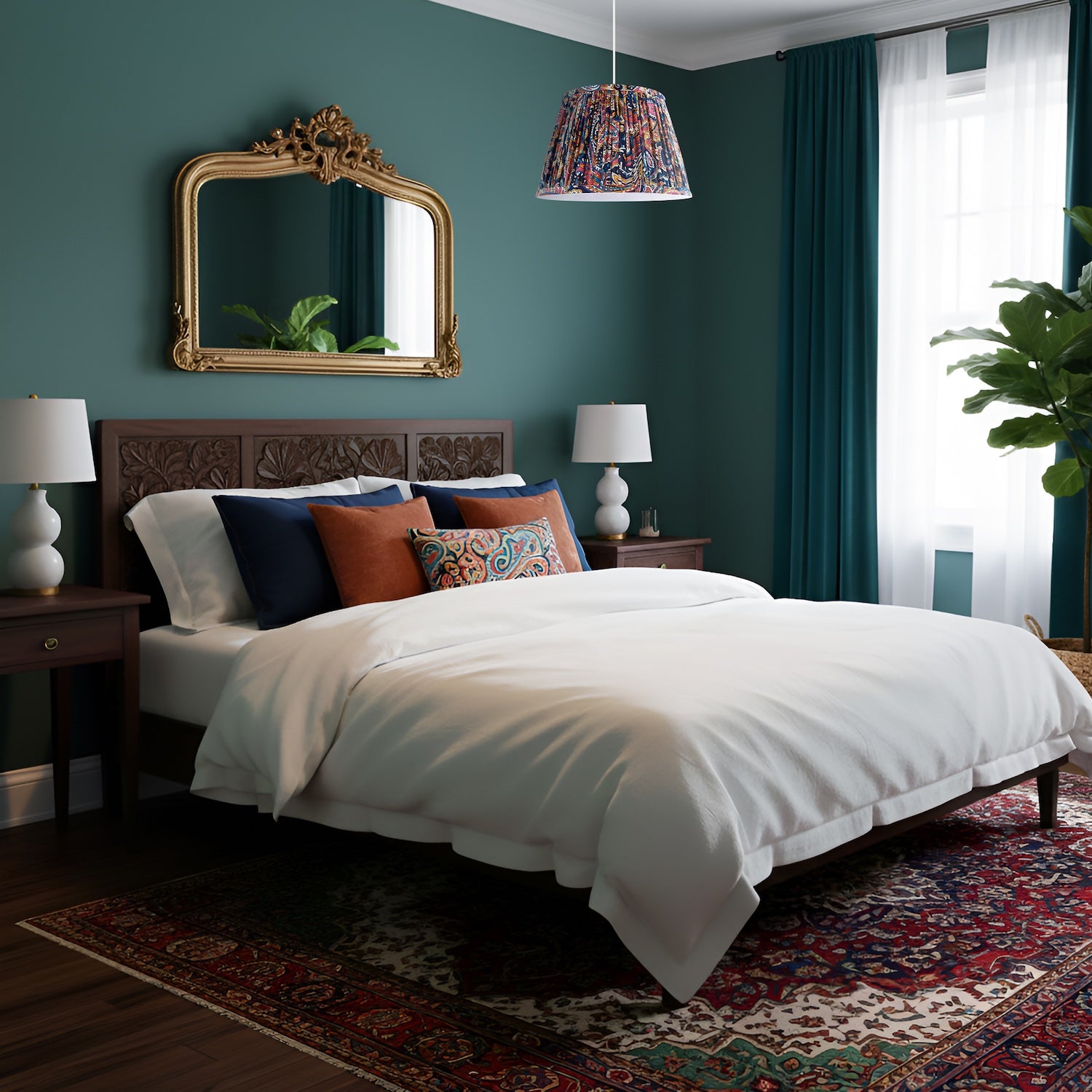 Colourful Pleated Cotton Fabric Lamp Shade with Ornate Floral Design Image 6