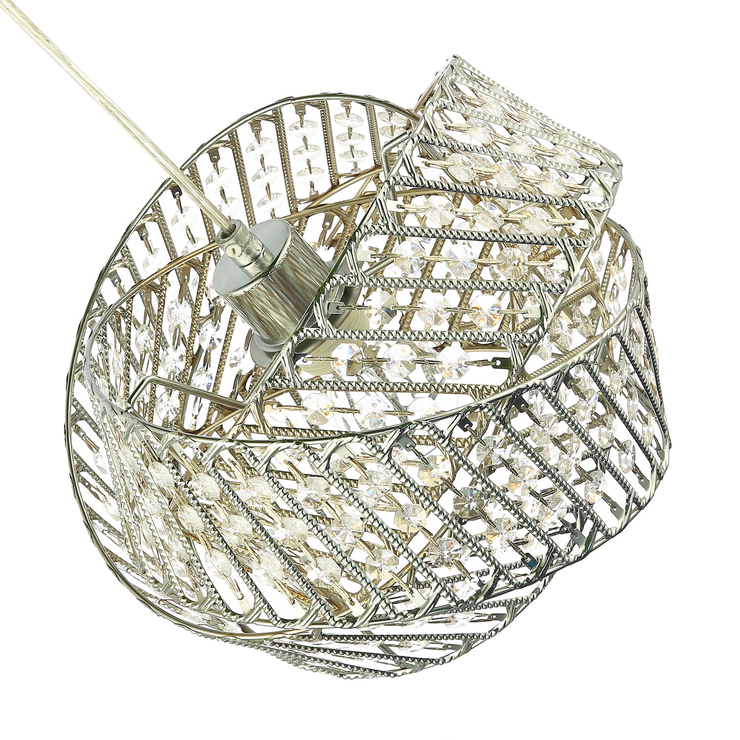 Designer Triple Ring Chrome Pendant Light Shade with Small Clear Acrylic Beads Image 4