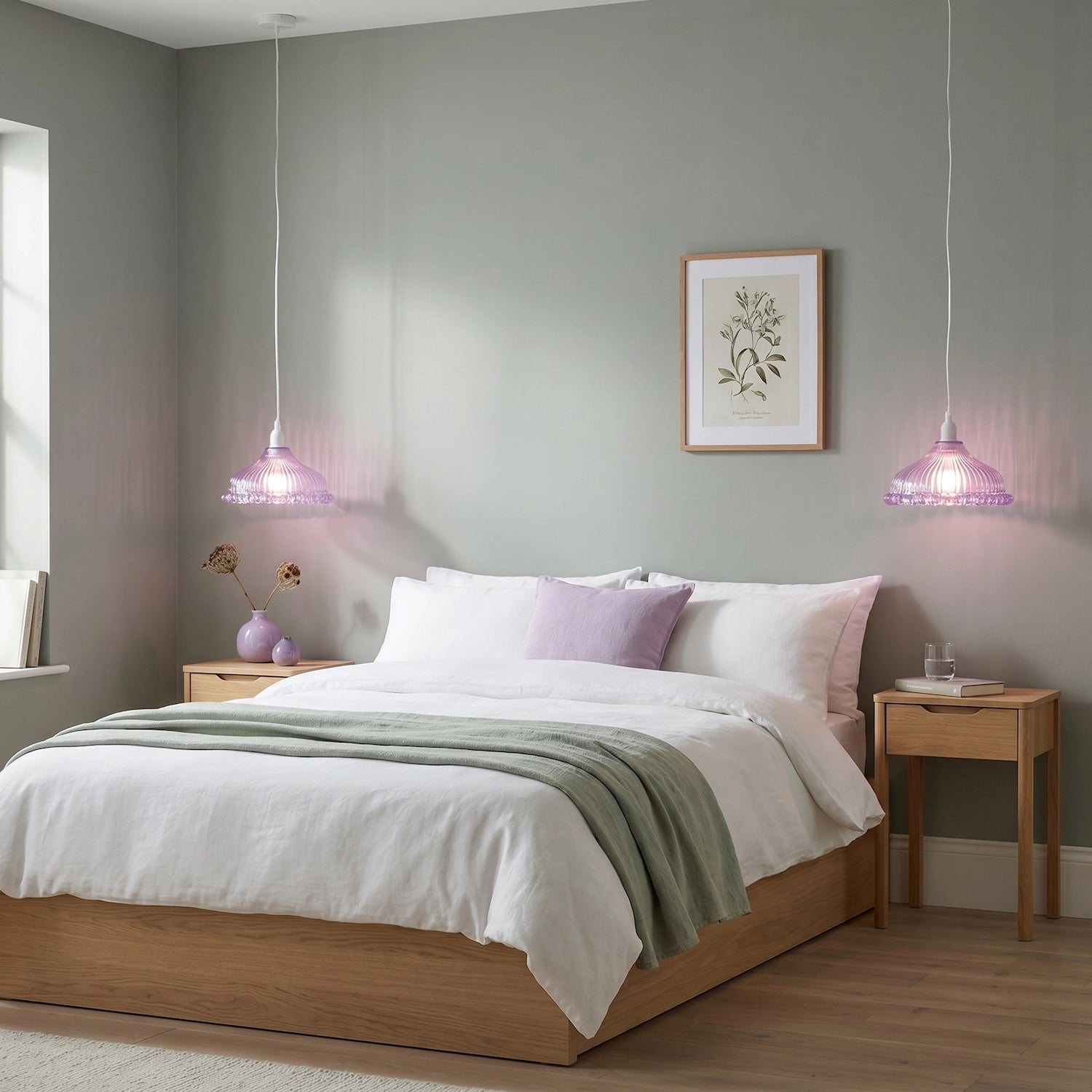Modern Lilac Line Ribbed Glass Pendant Light Shade with Moulded Edge Image 6