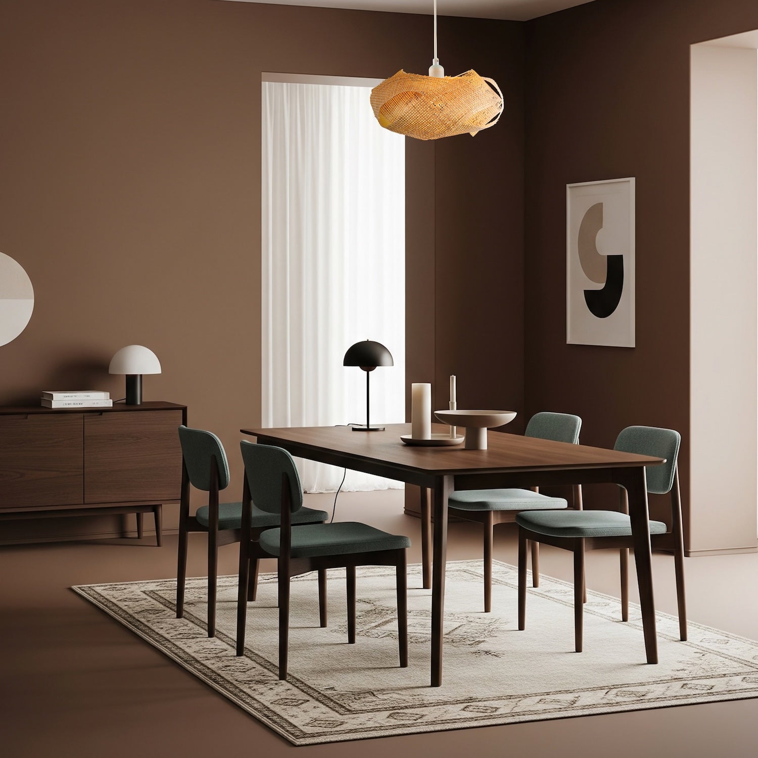 Modern Designer Natural Brown Woven Rattan Pendant Lighting Shade Image 6