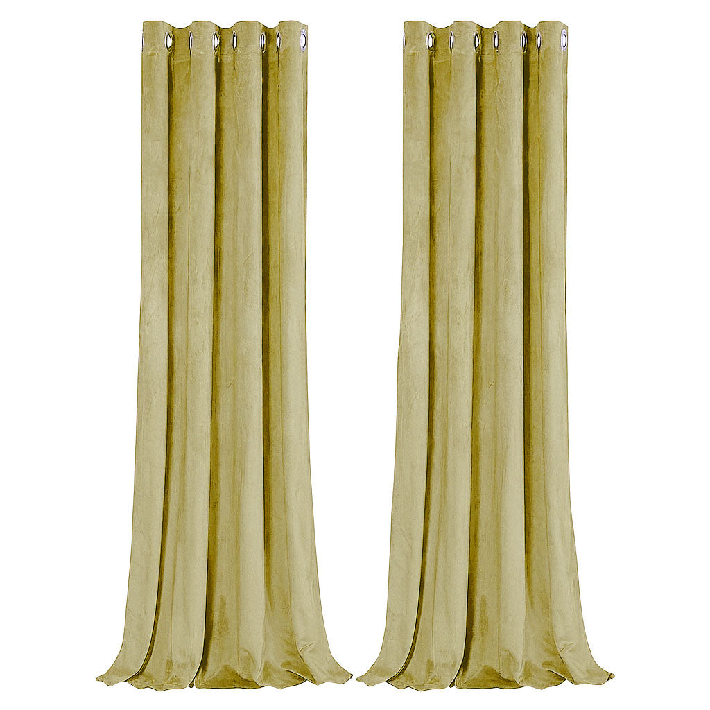 Dusty Yellow Velvet Blackout Eyelet Curtains - 46x54 Inch Drop - Pair Image 1