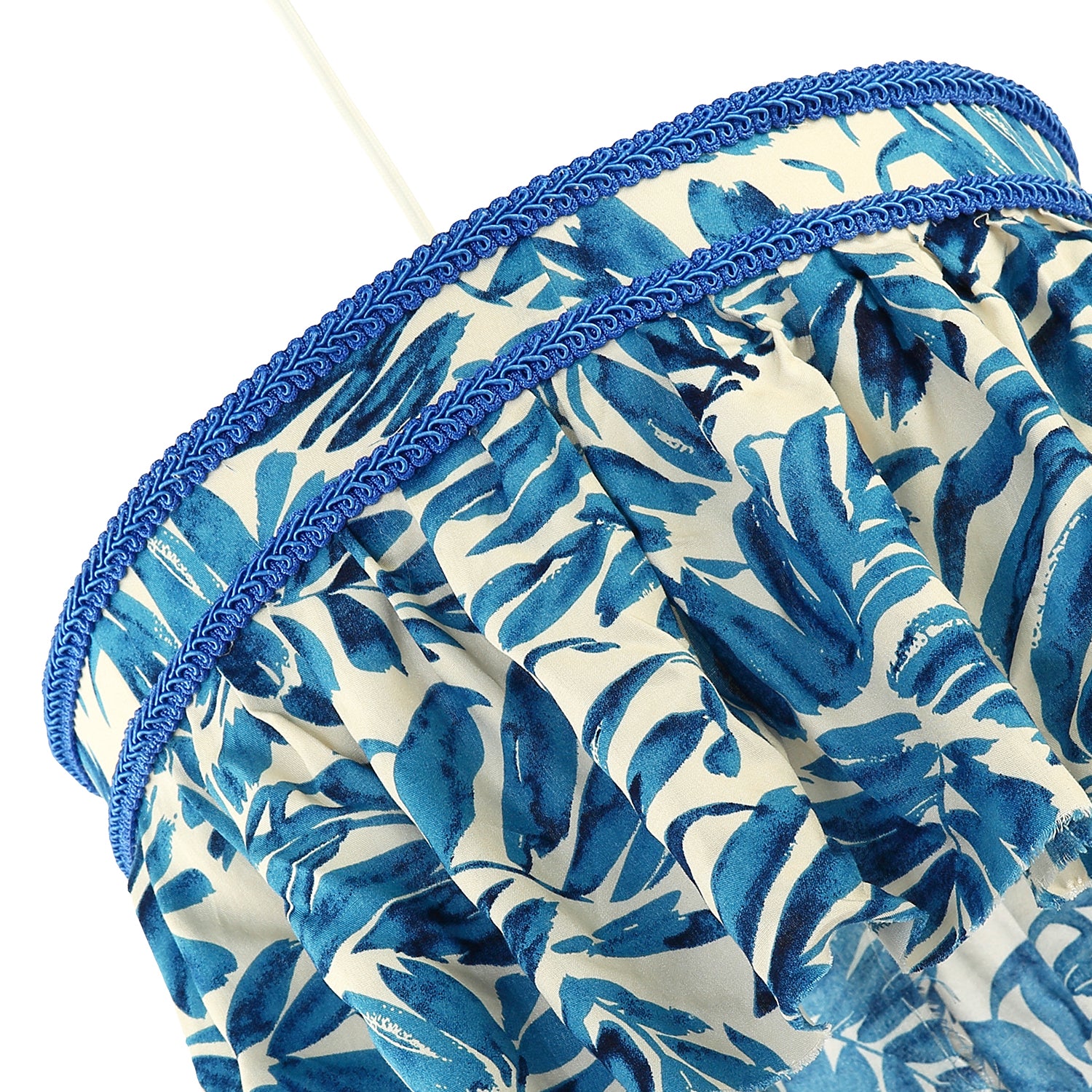 Hanging Cotton Pendant Shade with Blue Print and Embroidered Trims Image 5