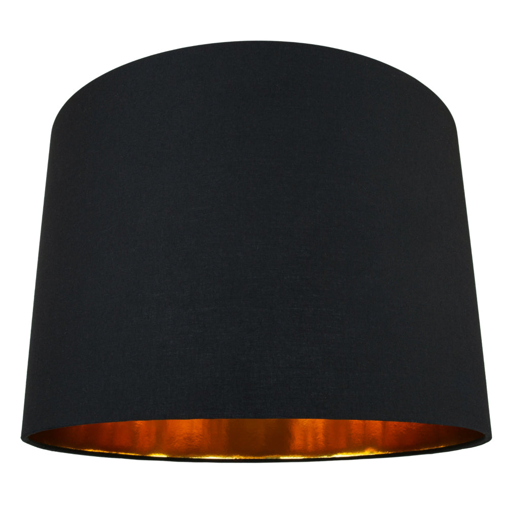 Modern Jet Black Cotton 16" Floor/Pendant Lamp Shade with Shiny Golden Inner Image 1