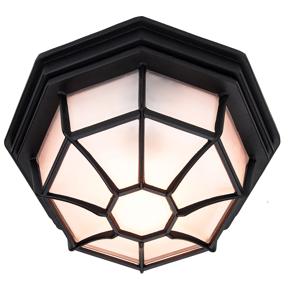 Traditional Hexagonal Matt Black Flush Ceiling Porch Light Fitting with Glass Image 5