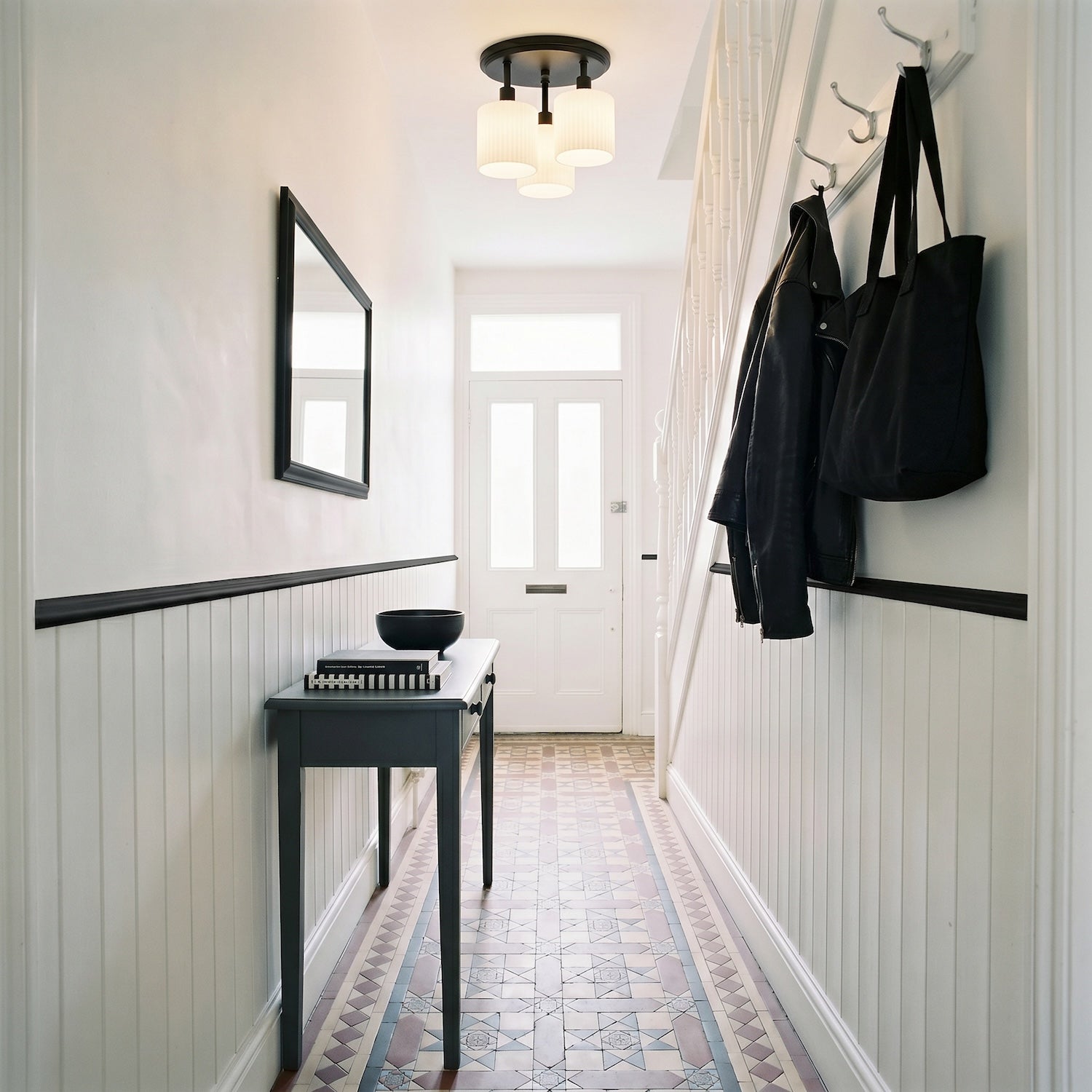 Designer Matte Black Semi Flush Ceiling Light with Fluted Shades Image 6