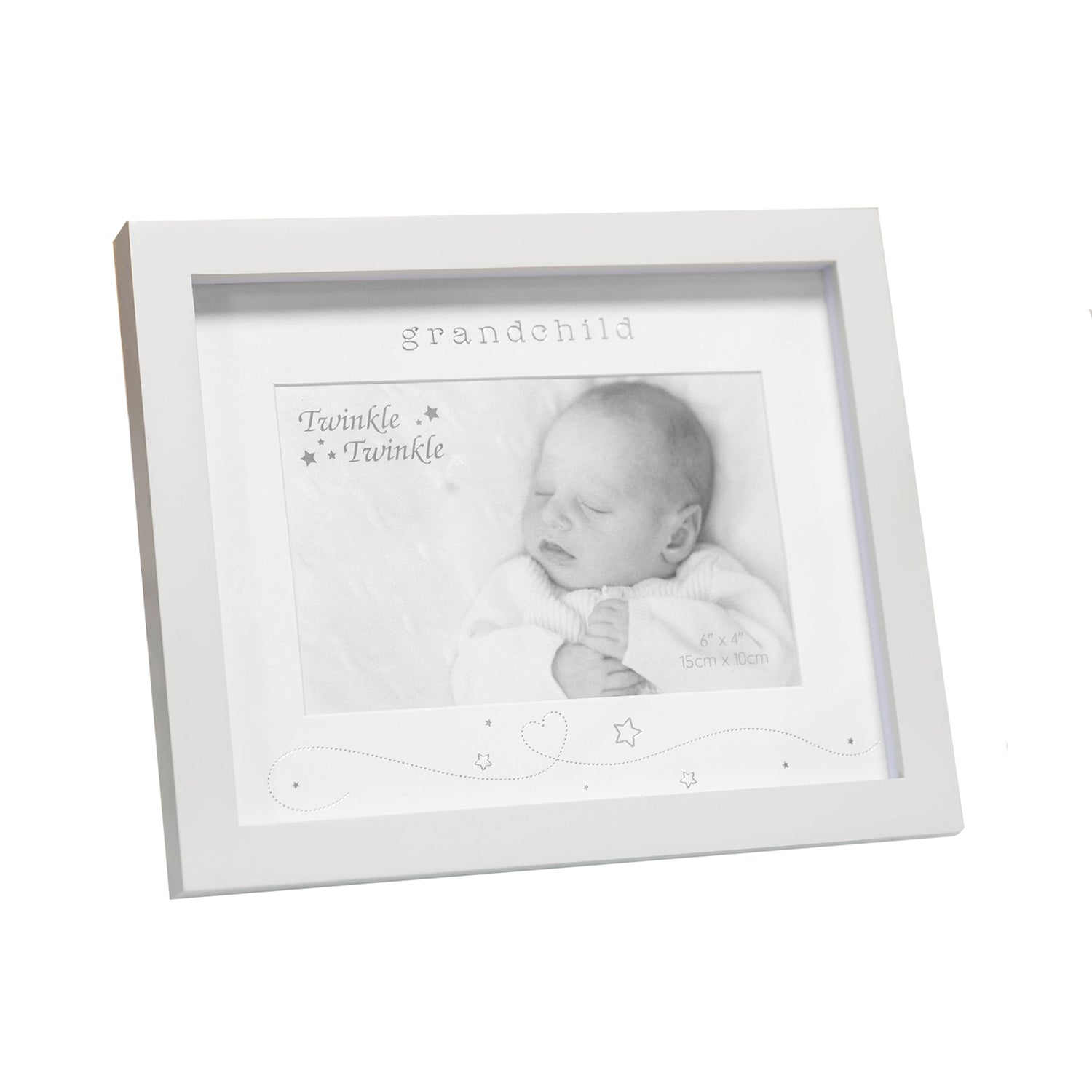 Dove Grey Grandchild Picture Frame with Silver Foil Letters and Small Stars Image 1