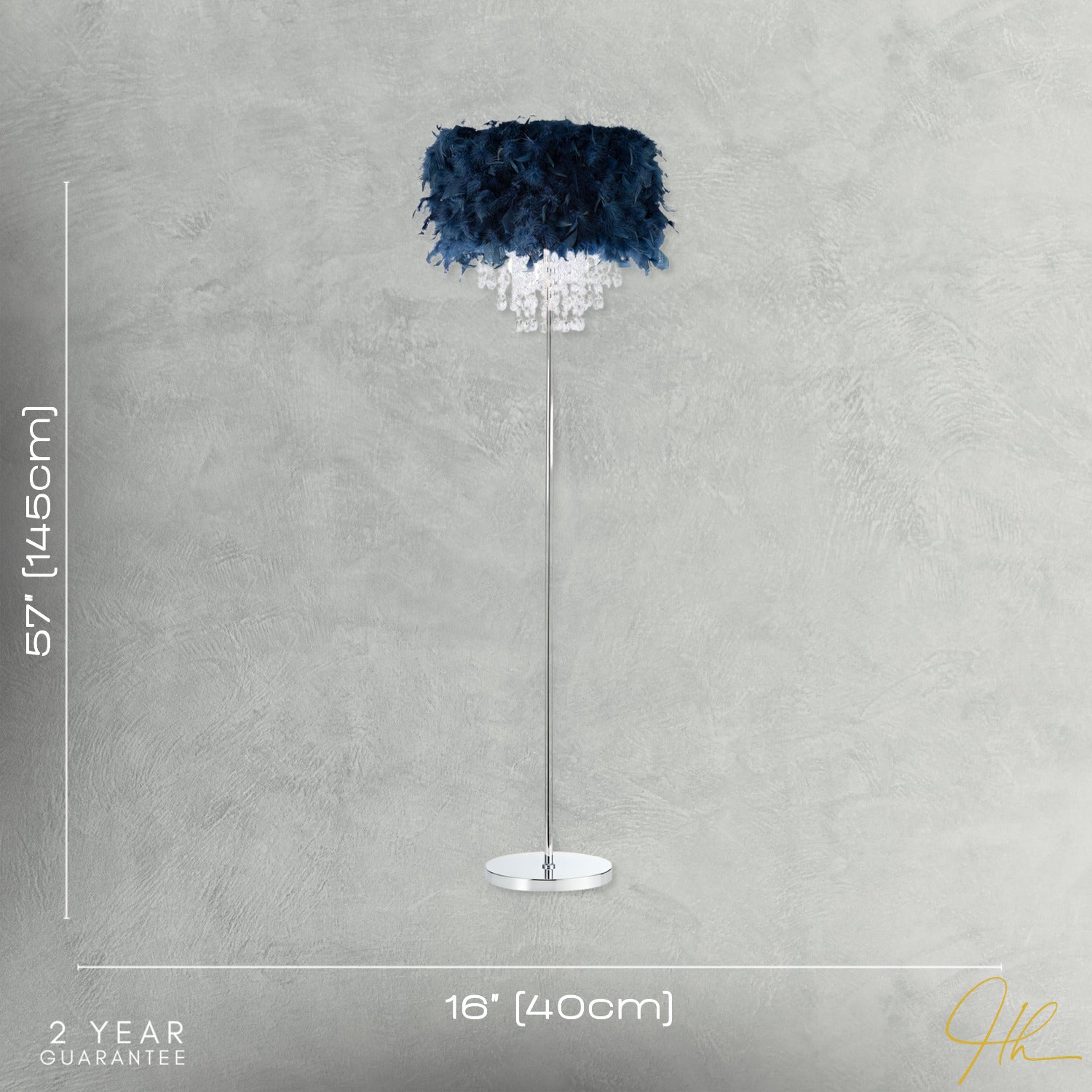 Chandelier Style Midnight Blue Feather Floor Lamp with Waterfall Drops Image 7