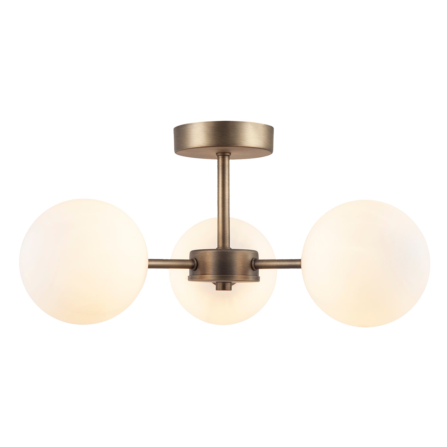 Contemporary Antique Brass Ceiling Lamp with Opal Globe Glass Shades Image 4