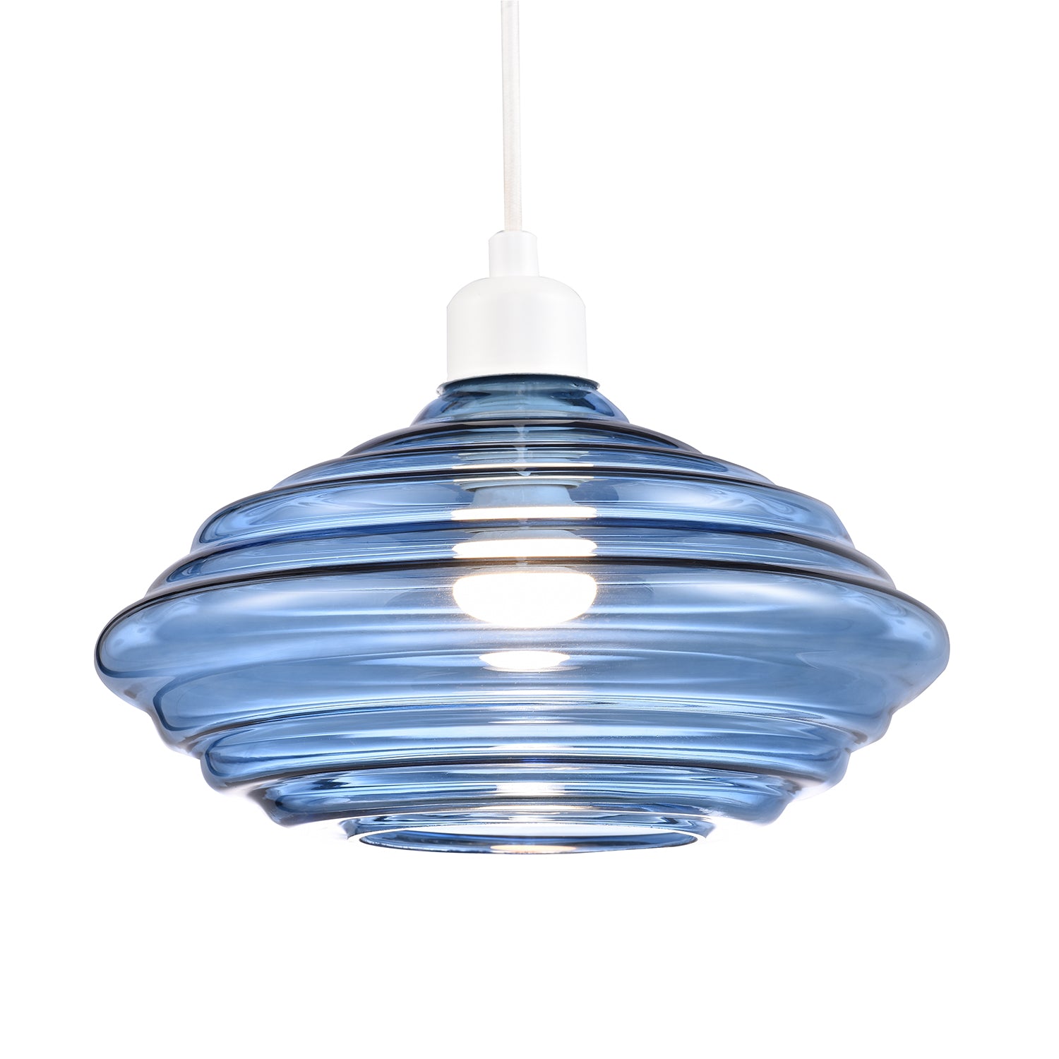 Modern Ribbed Honeycomb Glass Pendant Light Shade in Midnight Blue 26cm Diameter Image 1