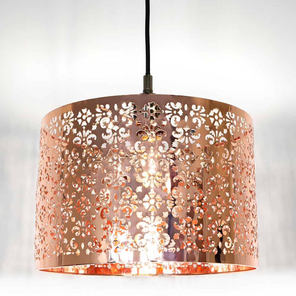 Marrakech Designed Shiny Copper Metal Pendant Light Shade with Floral Decoration Image 2