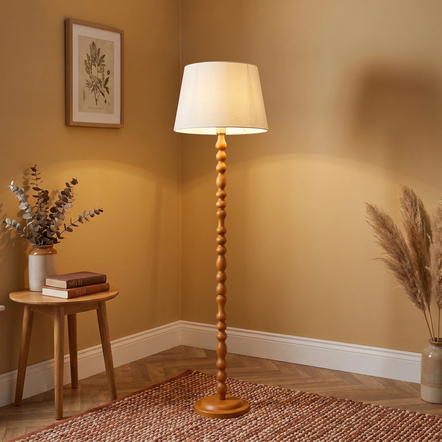 Oak Wooden Classic Standing Floor Lamp Base with Rippled Pole Design Image 6