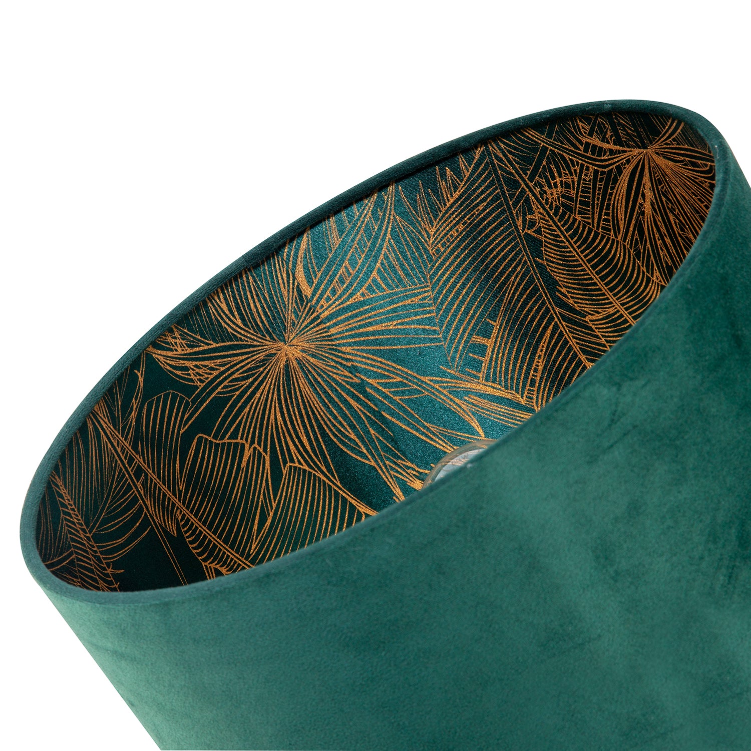 Forest Green Velvet Lamp Shade with Inner Shiny Gold Palm Tree Design Image 4