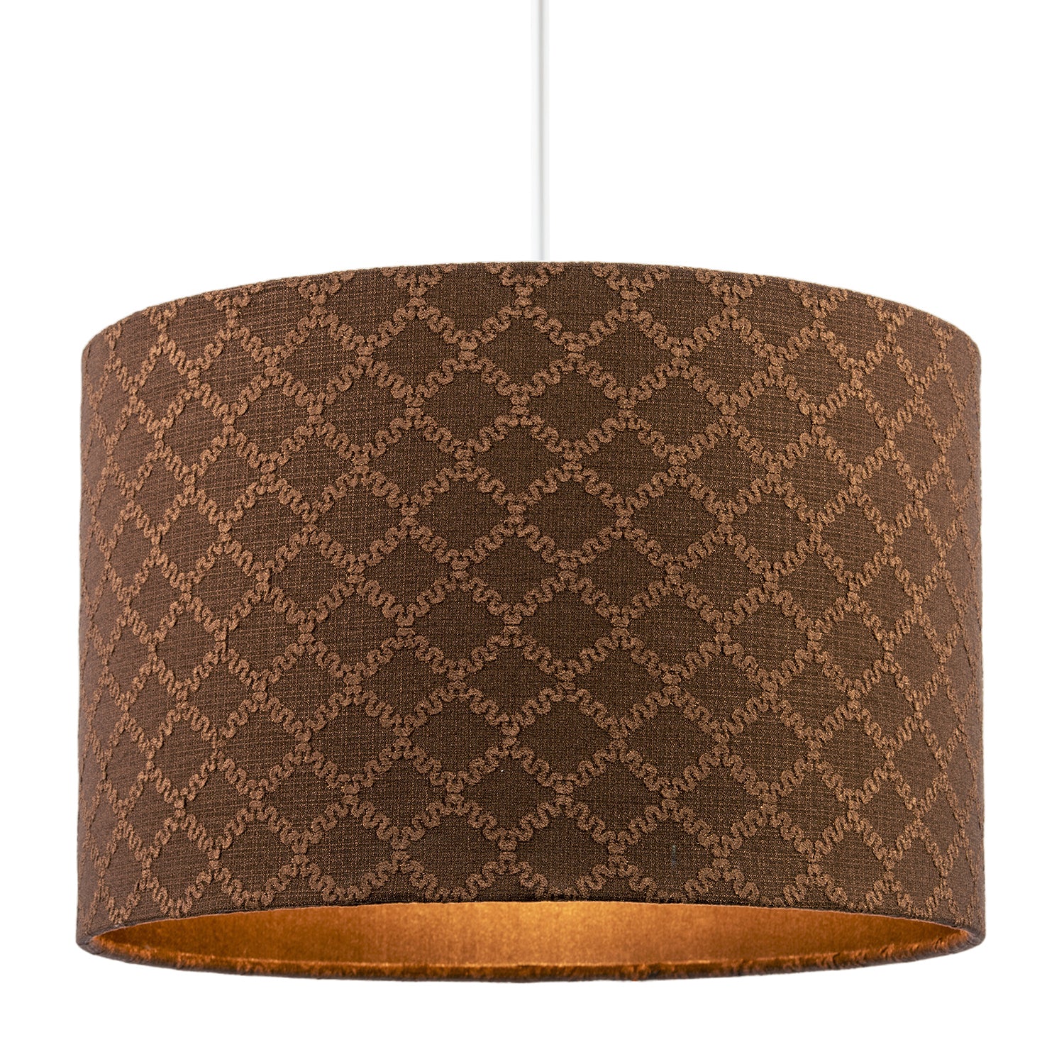 Contemporary Chocolate Brown Woven Lattice Lampshade in Textured Linen Image 2