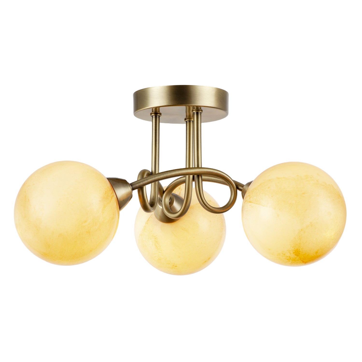 Modern Antique Brass Ceiling Light with Amber Marble Glass Shades Image 2