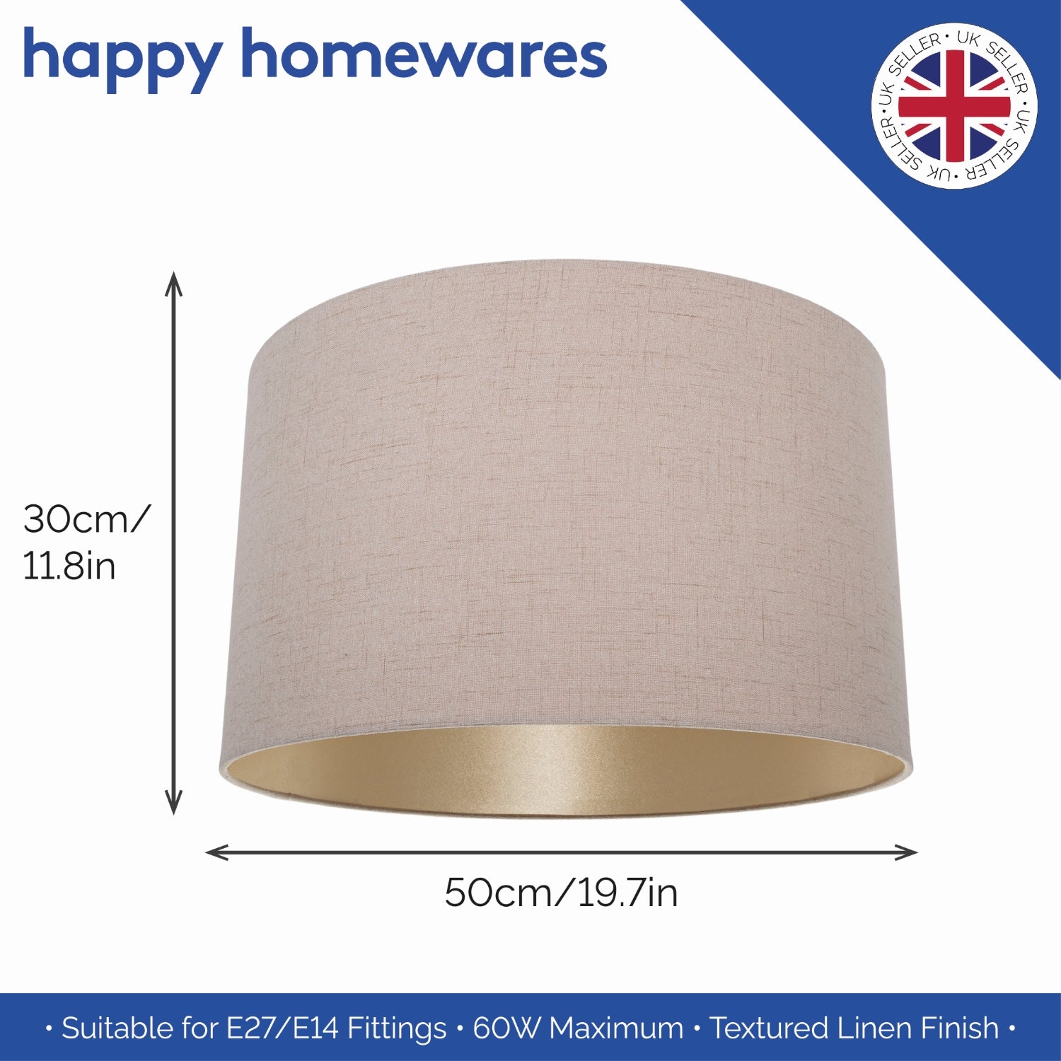 Modern Designer Taupe Textured Linen Lampshade with Inner Champagne Satin Fabric Image 5