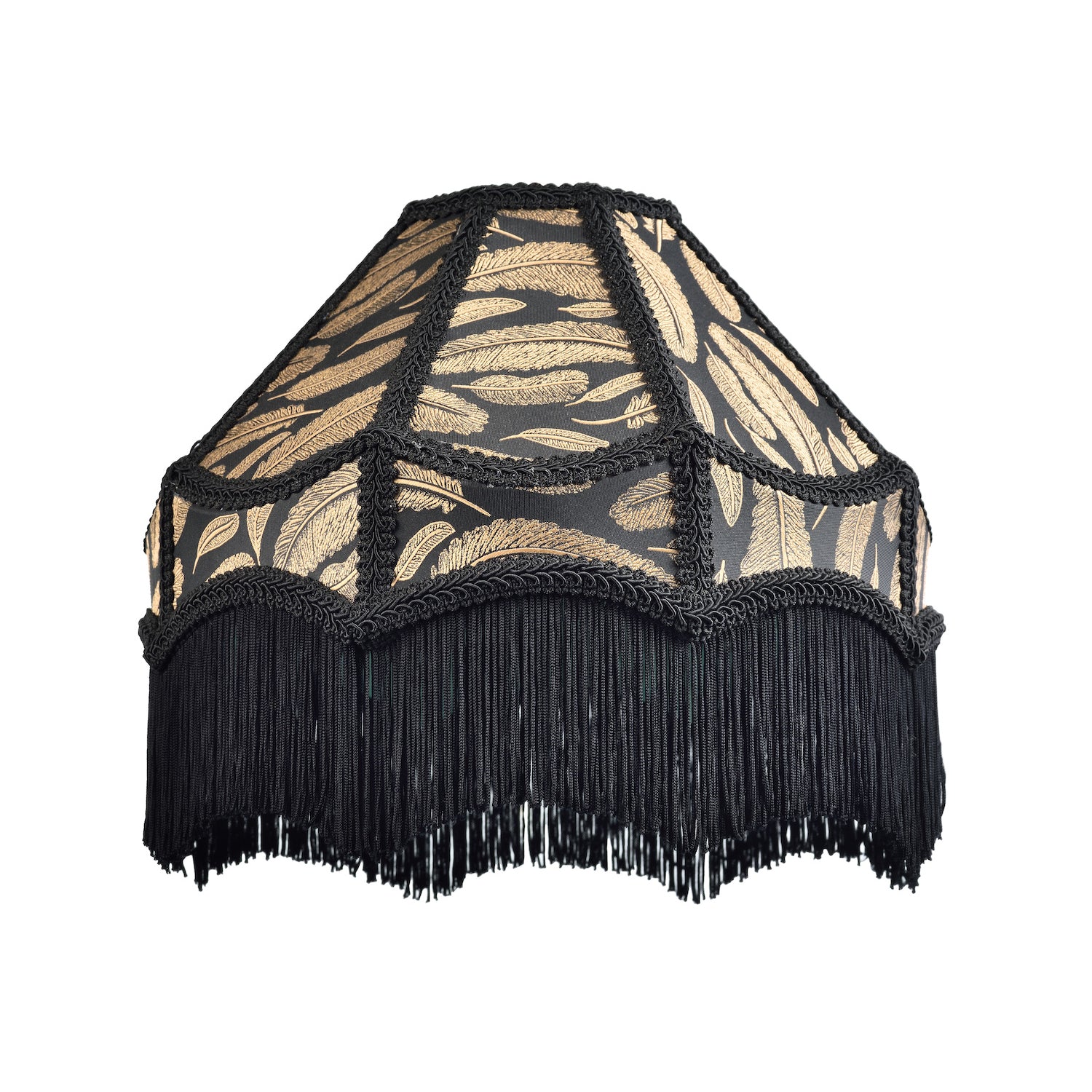 Traditional Black Victorian Empire Pendant Shade with Tassels and Golden Leaves Image 2