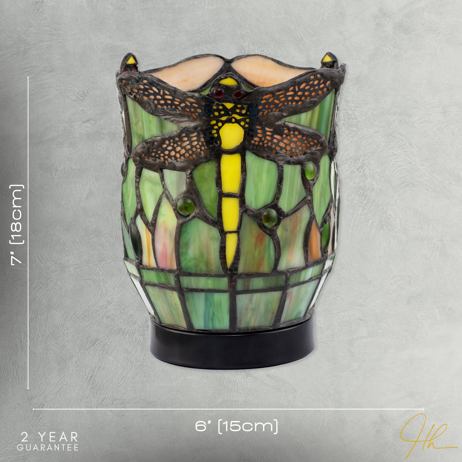 Classic Dragonfly Tiffany Uplighter Lamp in Green and Toned Amber Image 7