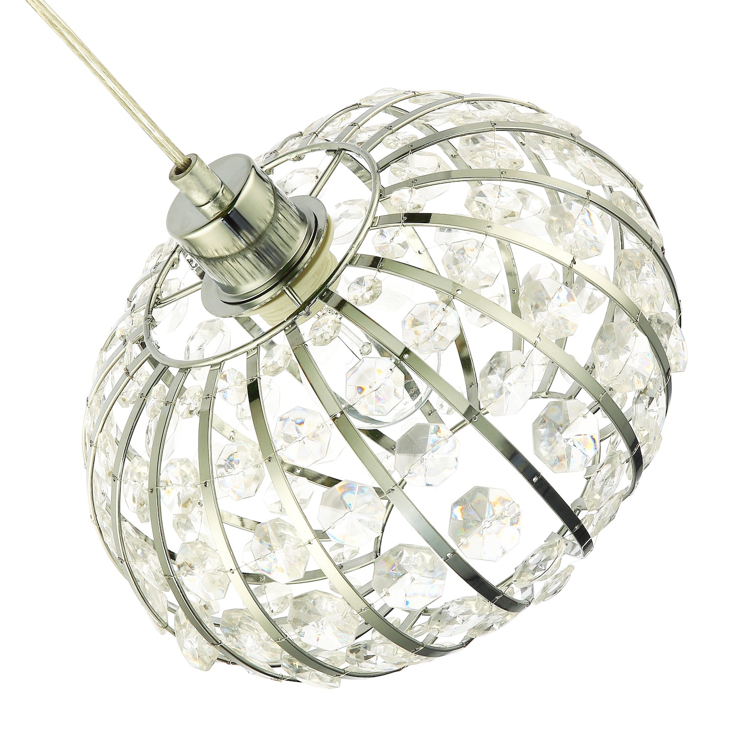 Modern Chrome Plated Basket Cage Style Pendant Shade with Clear Acrylic Beads Image 3