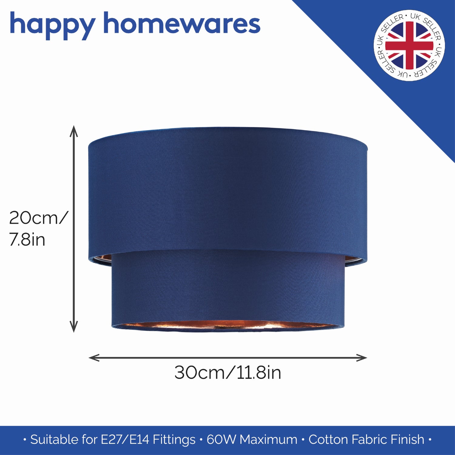 Modern Midnight Blue Cotton Double Tier Ceiling Shade with Shiny Copper Inner Image 6