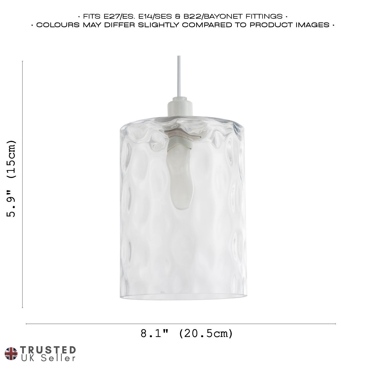 Chic Rectangular Hammered Design Clear Glass Pendant Lamp Shade - 20cm x 14cm Image 7