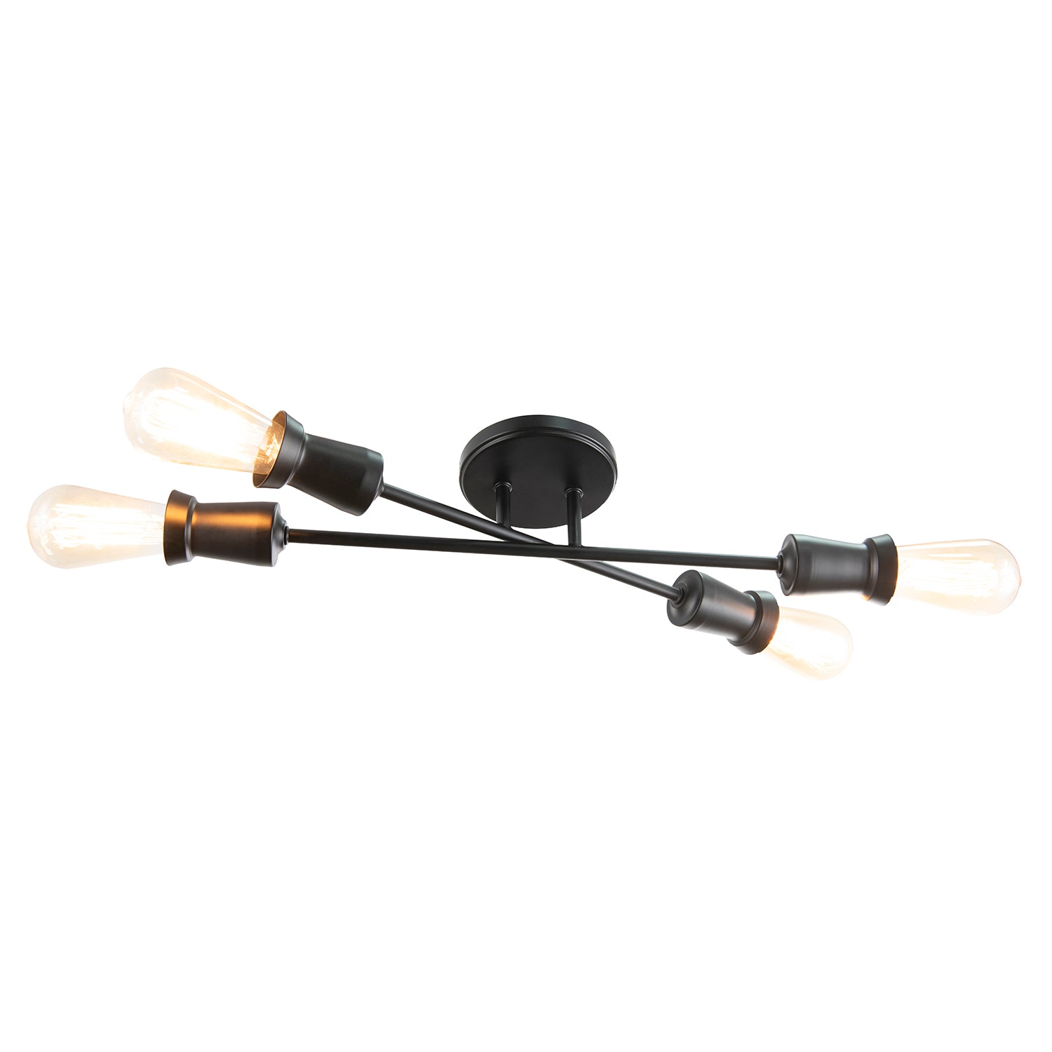 Industrial Vintage Matte Black Ceiling Light with Straight Metal Arms Image 2