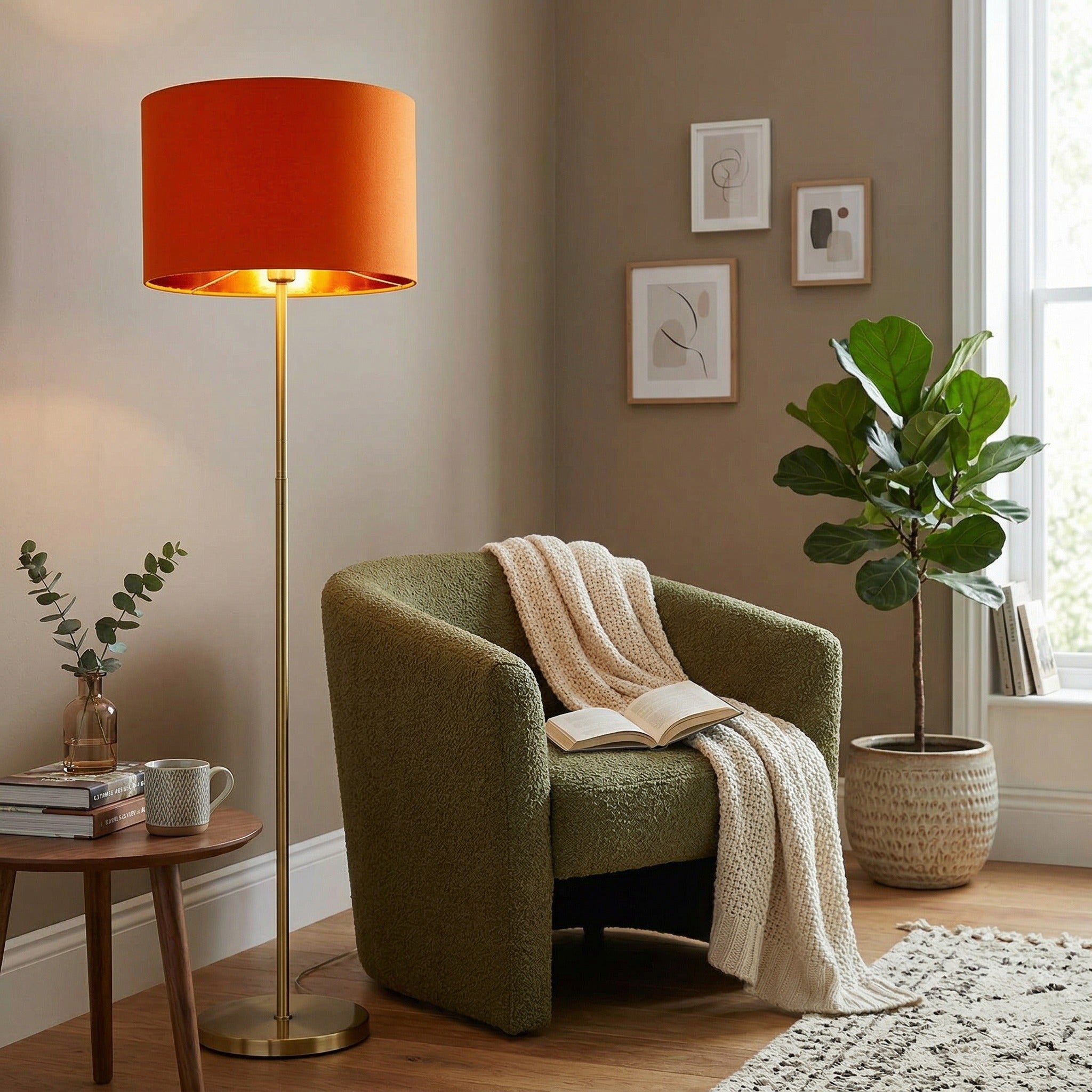 Contemporary Vivid Orange Cotton 12" Table Base or Pendant Lamp Shade Image 6