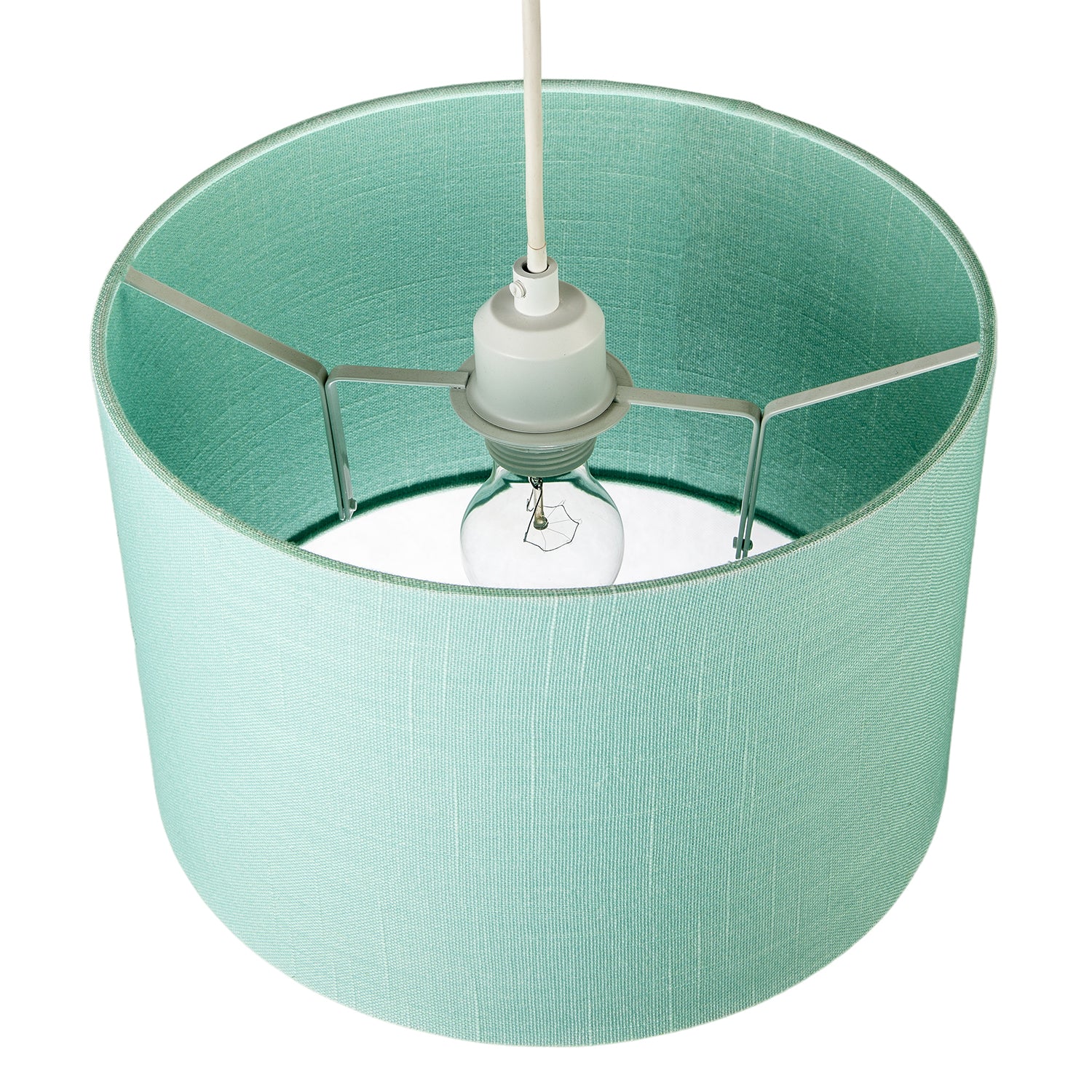 Designer Emerald Bay Green Textured Linen Fabric Circular Lamp Shade Image 3