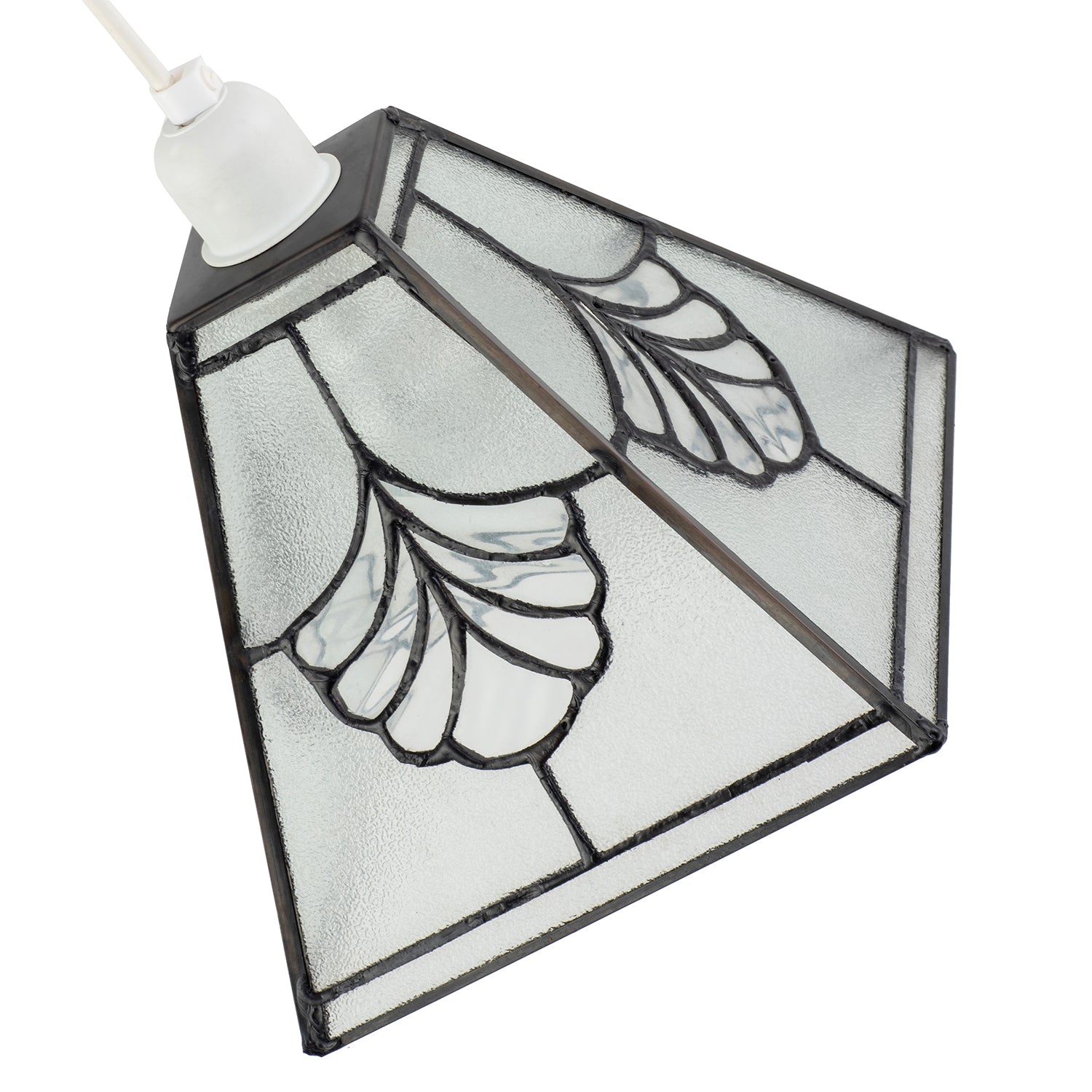 Traditional Clear Glass Tiffany Pendant Light Shade with Floral Panels Image 8