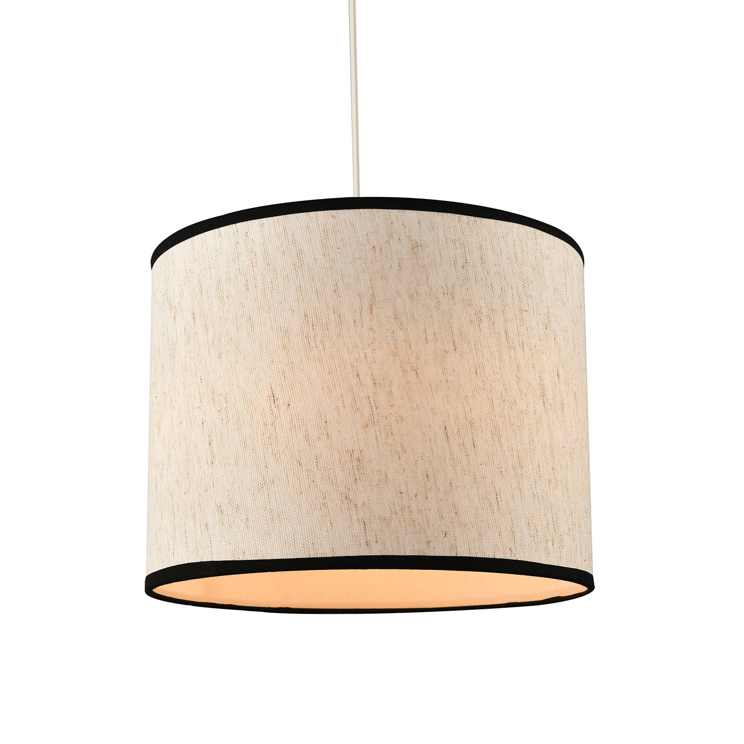 Classic Oatmeal Linen Fabric Drum Lamp Shade with Black Cotton Trims Image 2
