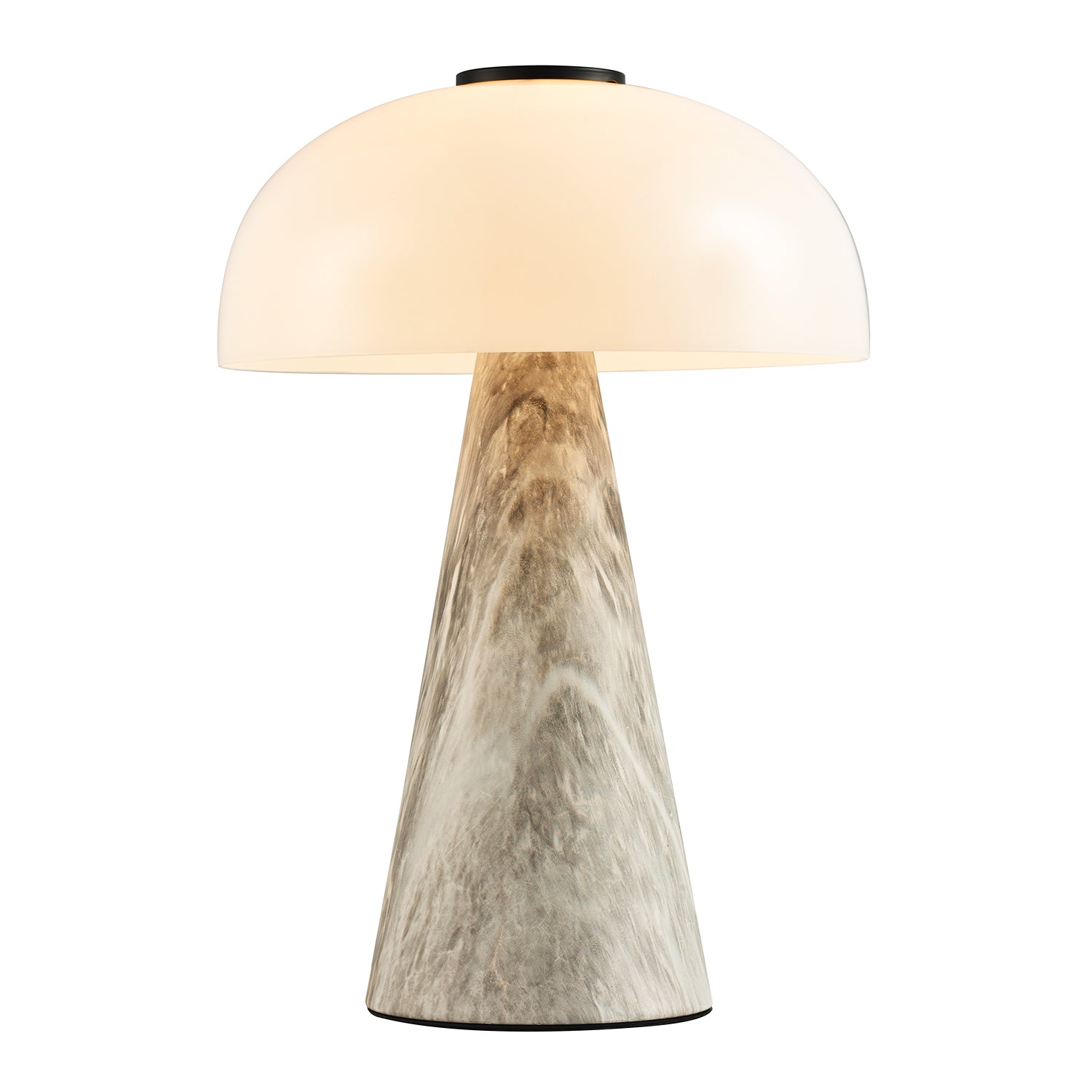 Modern Designer Grey Marble Effect Table Lamp with Domed Opal White Glass Shade Image 2