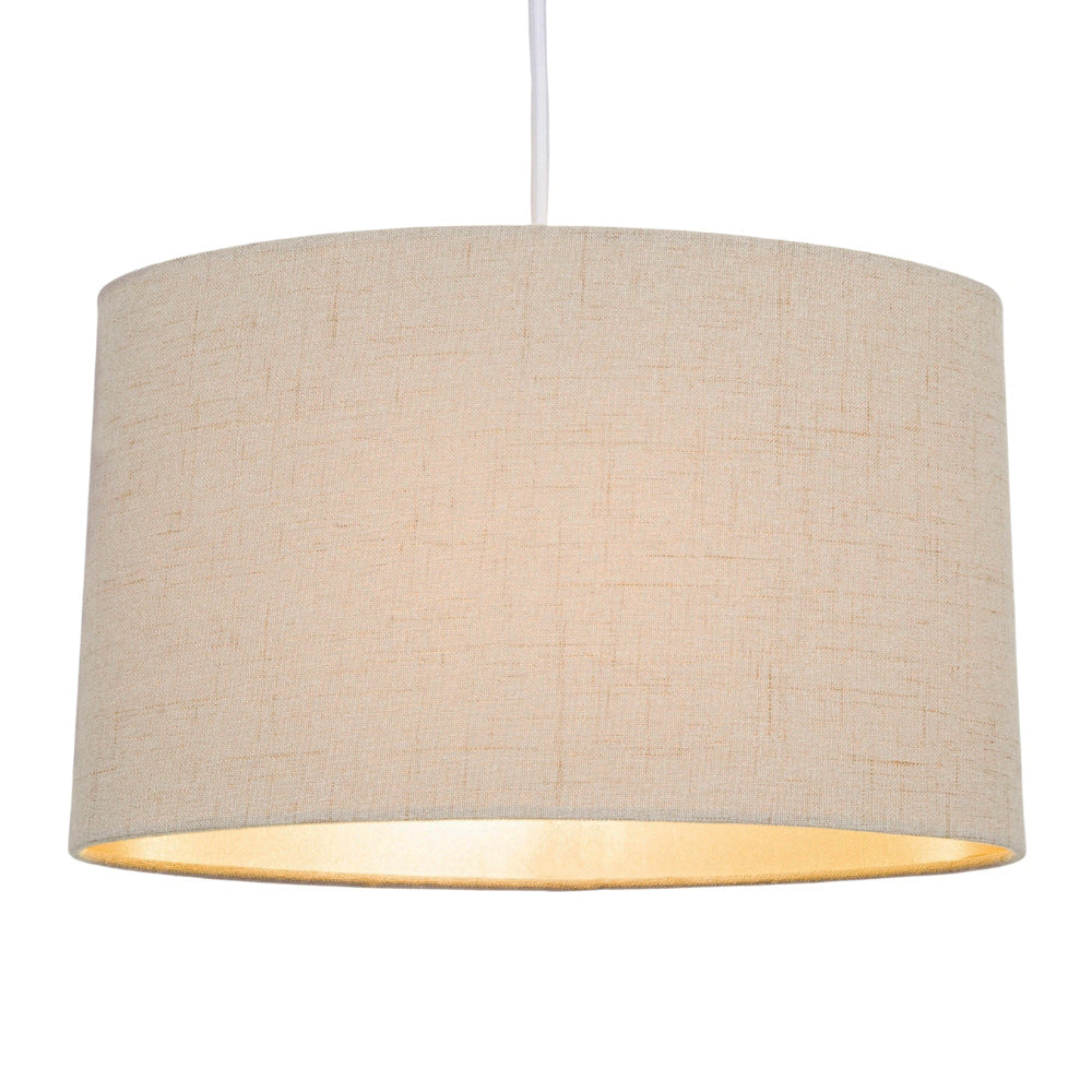 Contemporary and Sleek Taupe Stitched Effect Linen Fabric Oval Lamp Shade Image 2