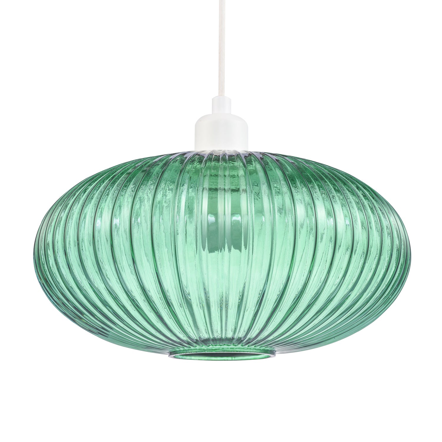 Modern Designer Emerald Forest Green Line Ribbed Glass Oval Pendant Lamp Shade Image 4