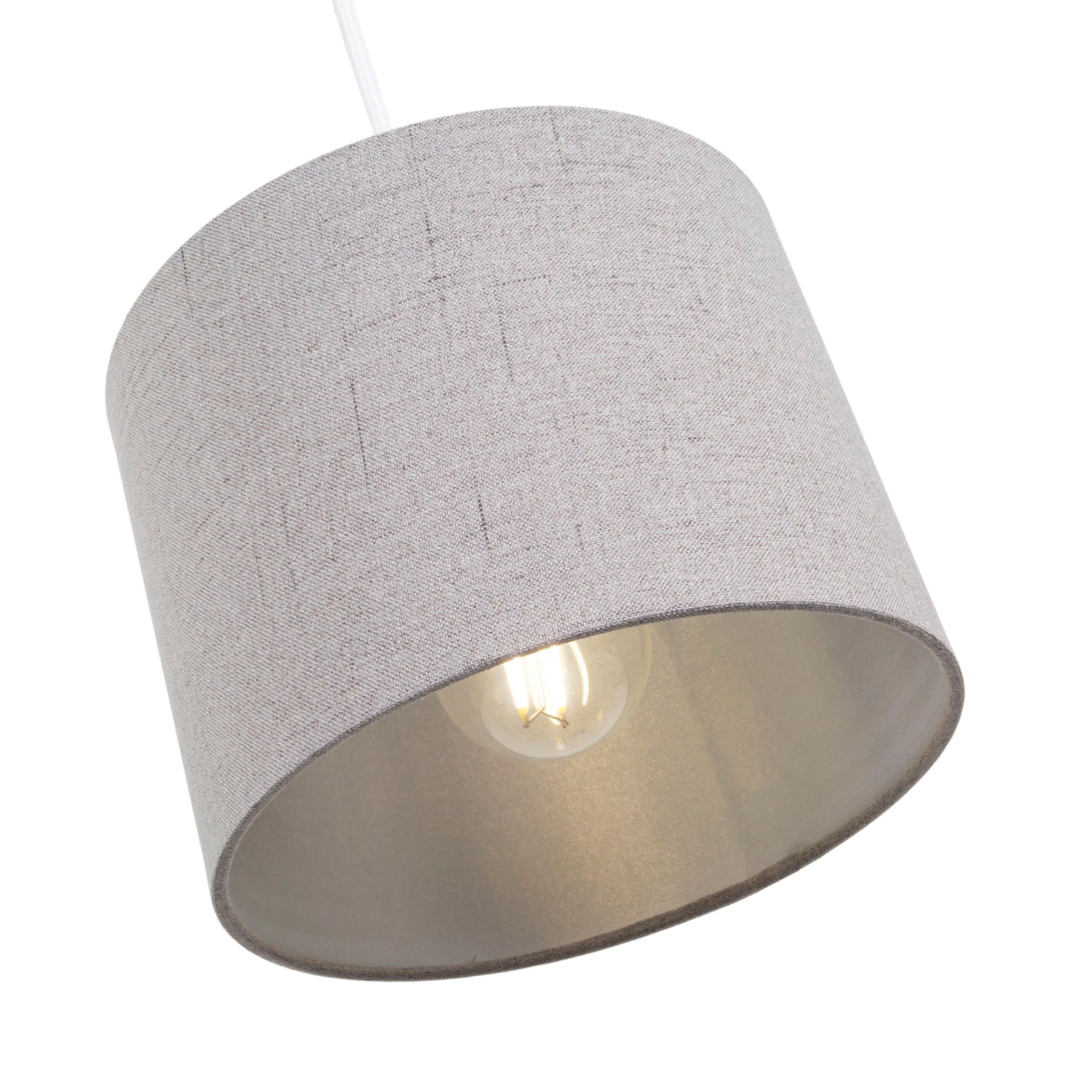 Modern Grey Linen Fabric Small 8" Drum Lamp Shade with Matching Satin Lining Image 2