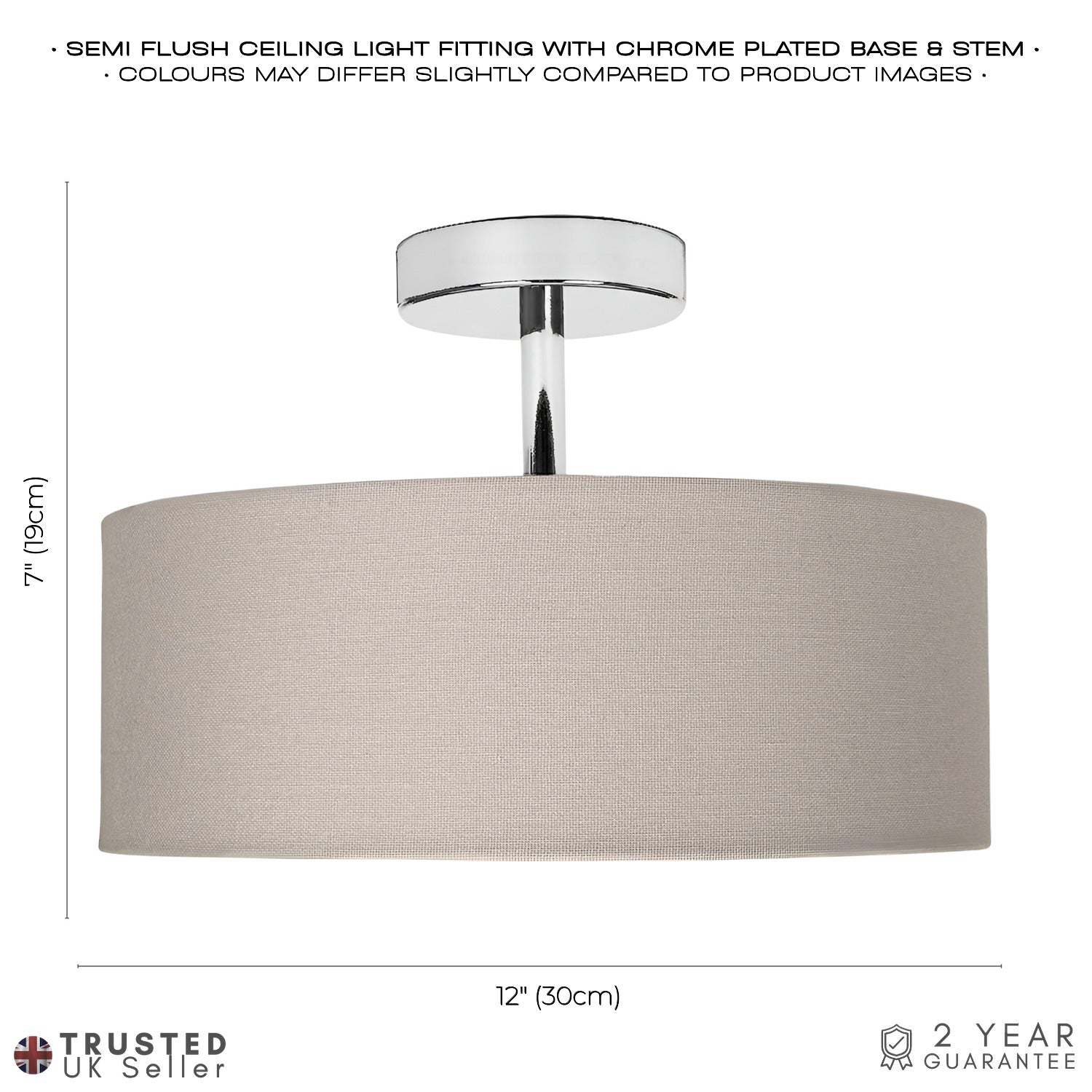 Contemporary Grey Linen Fabric Semi Flush Ceiling Light Fixture with Diffuser Image 7