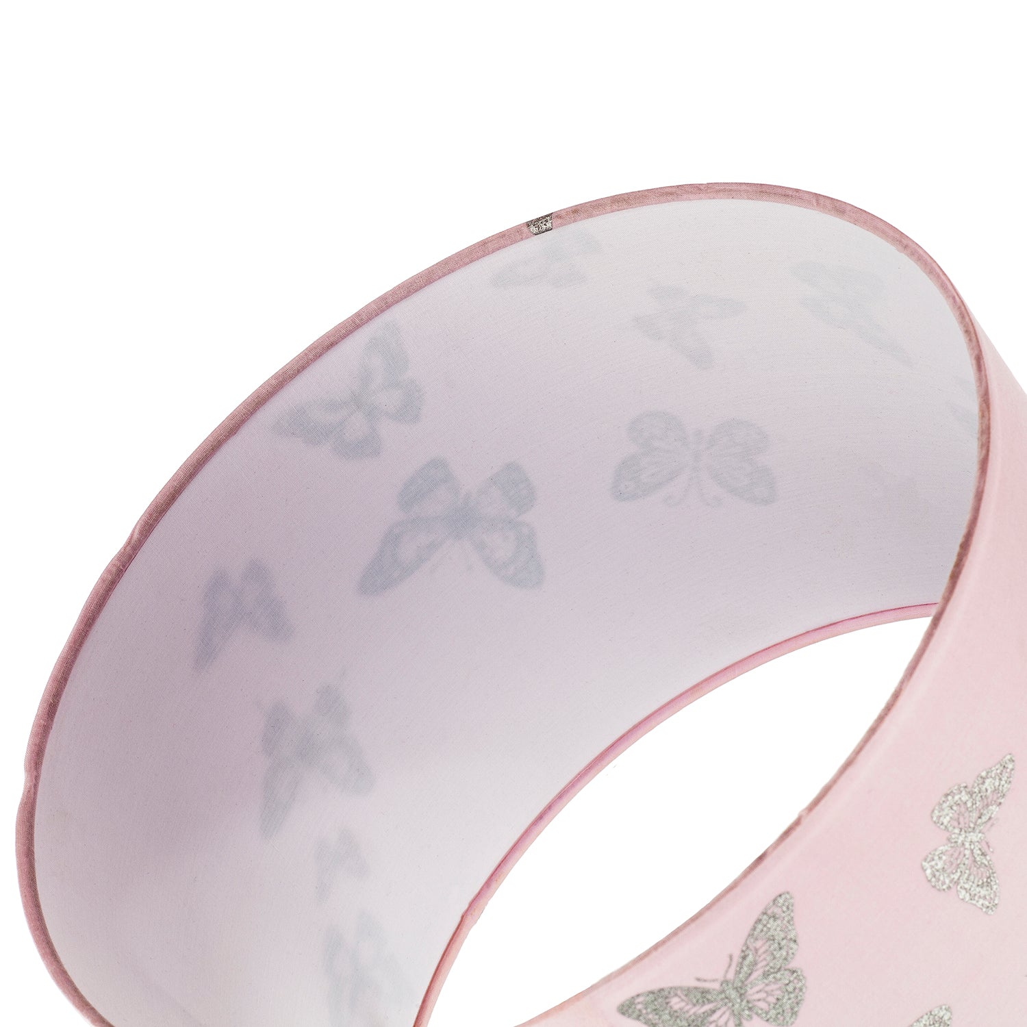 Modern Feminine Soft Pink Lamp Shade with Silver Glitter Butterflies Image 8