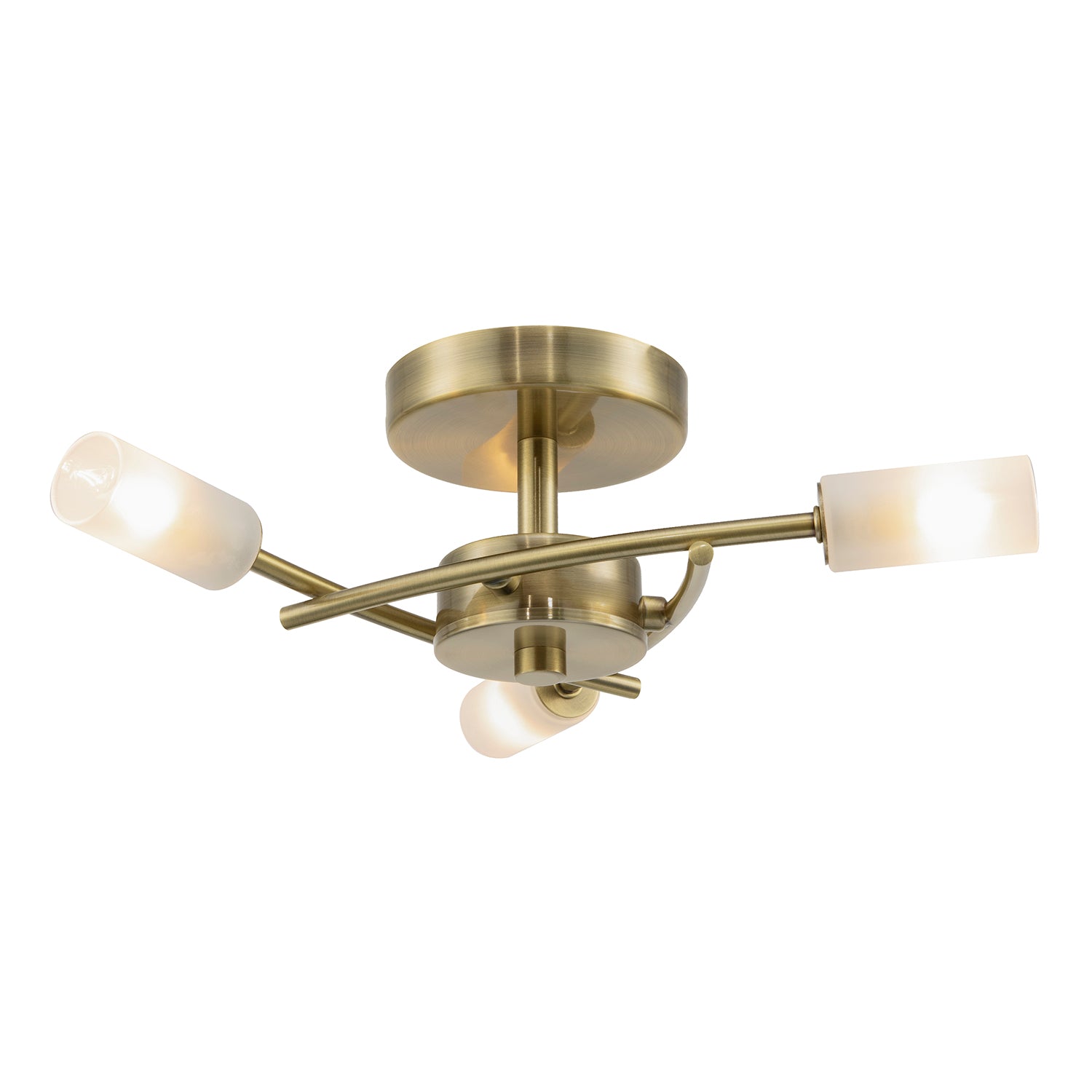 Contemporary Designer 3-Arm Antique Brass Ceiling Light with Tubular Shades Image 1