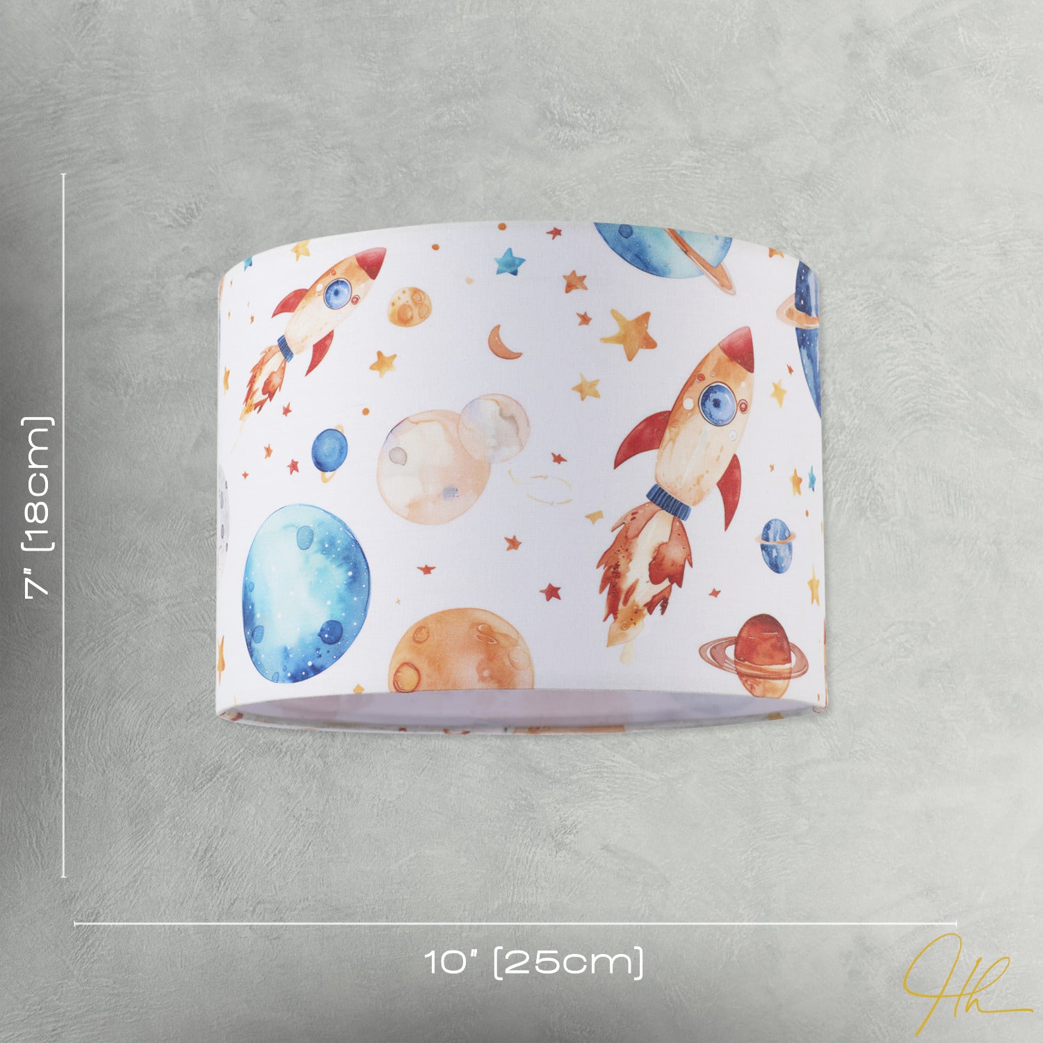 Colourful Space Themed Kids Lamp Shade with Rockets Planets and Stars Image 7