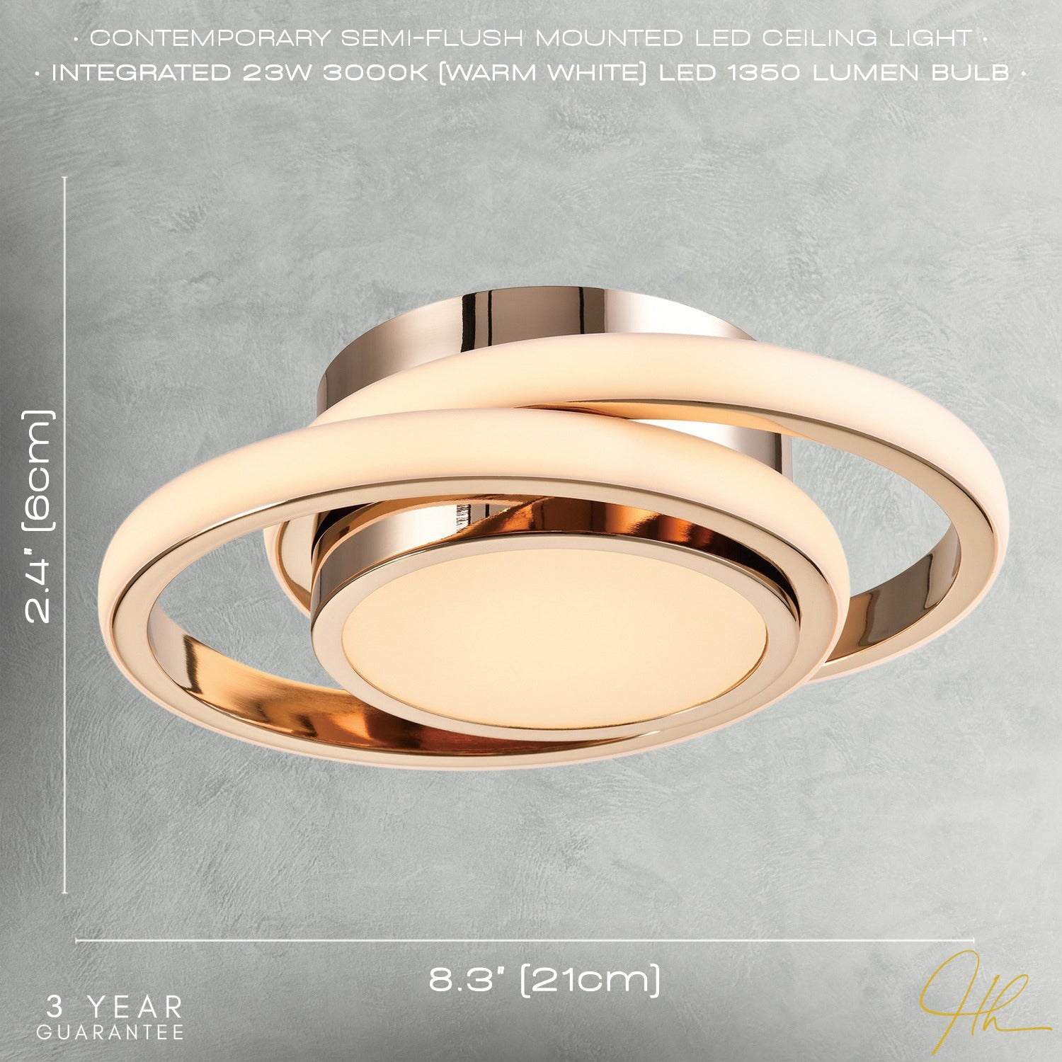 Modern LED Ceiling Light with Gold Rings and Central Downlighter Image 6