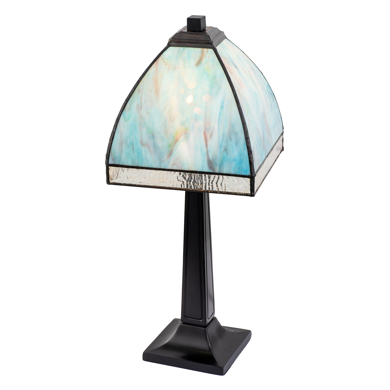 Emerald Green and Teal Mix Tiffany Glass Table Lamp with Black Base Image 2