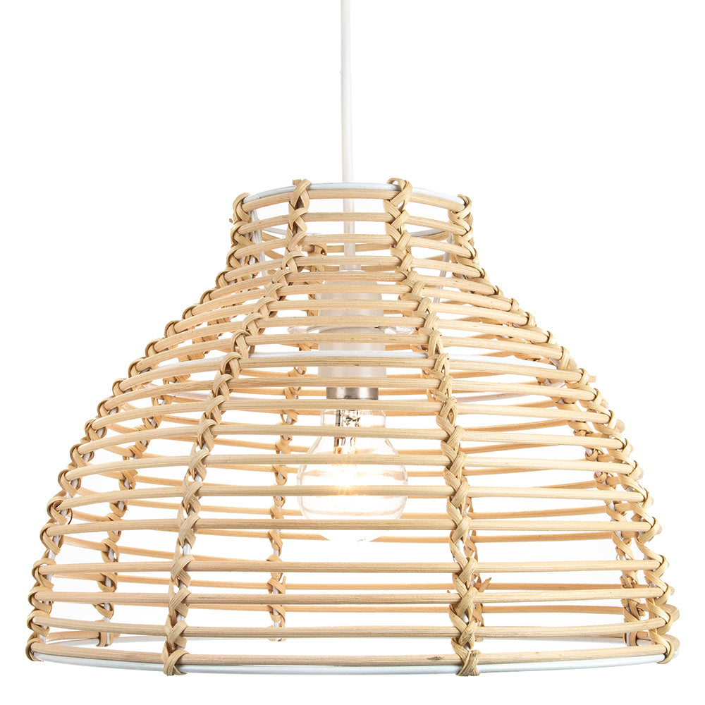 Traditional Basket Style Light Brown Rattan Wicker Ceiling Pendant Light Shade Image 4