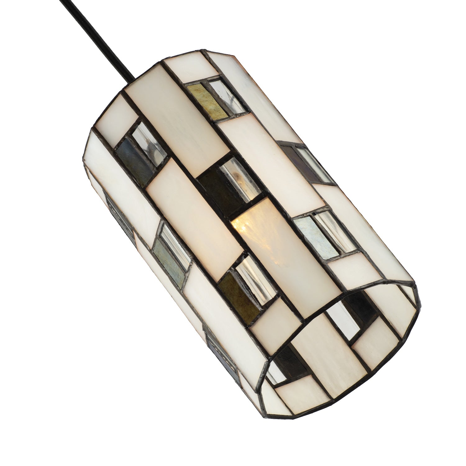 Classic Opal White Tiffany Glass Pendant Shade with Clear and Dichroic Panels Image 4