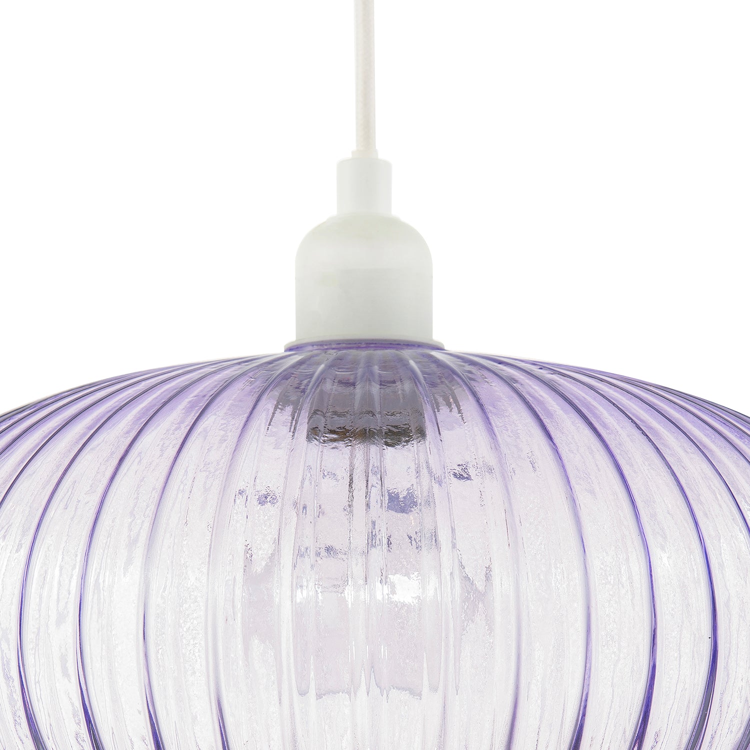 Modern Designer Soft Lilac Line Ribbed Glass Oval Pendant Lamp Shade Image 5