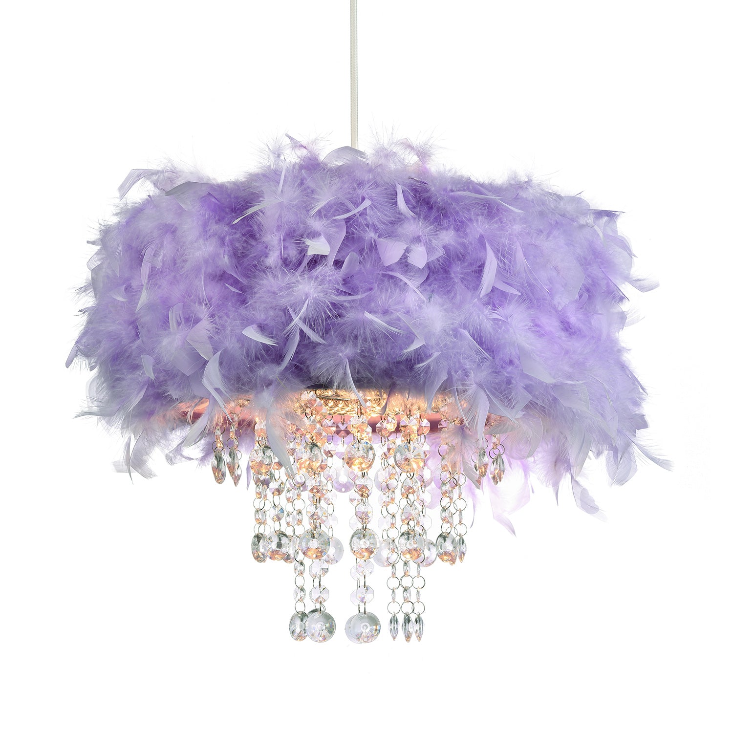 Contemporary Lilac Feather Pendant Light Shade with Transparent Acrylic Droplets Image 1