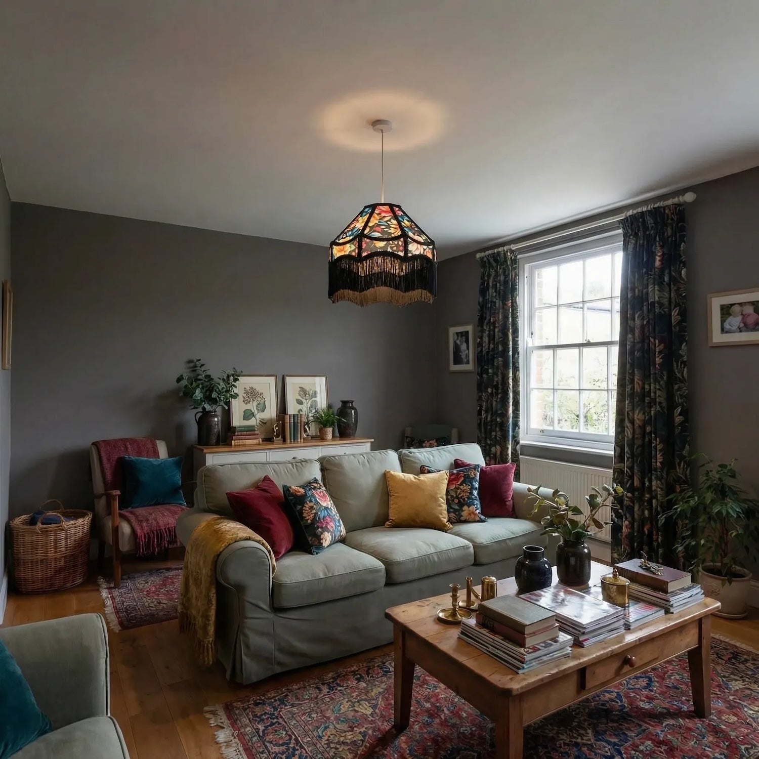 Black Victorian Empire Lamp Shade with Chic Multi Colour Floral Design Image 6