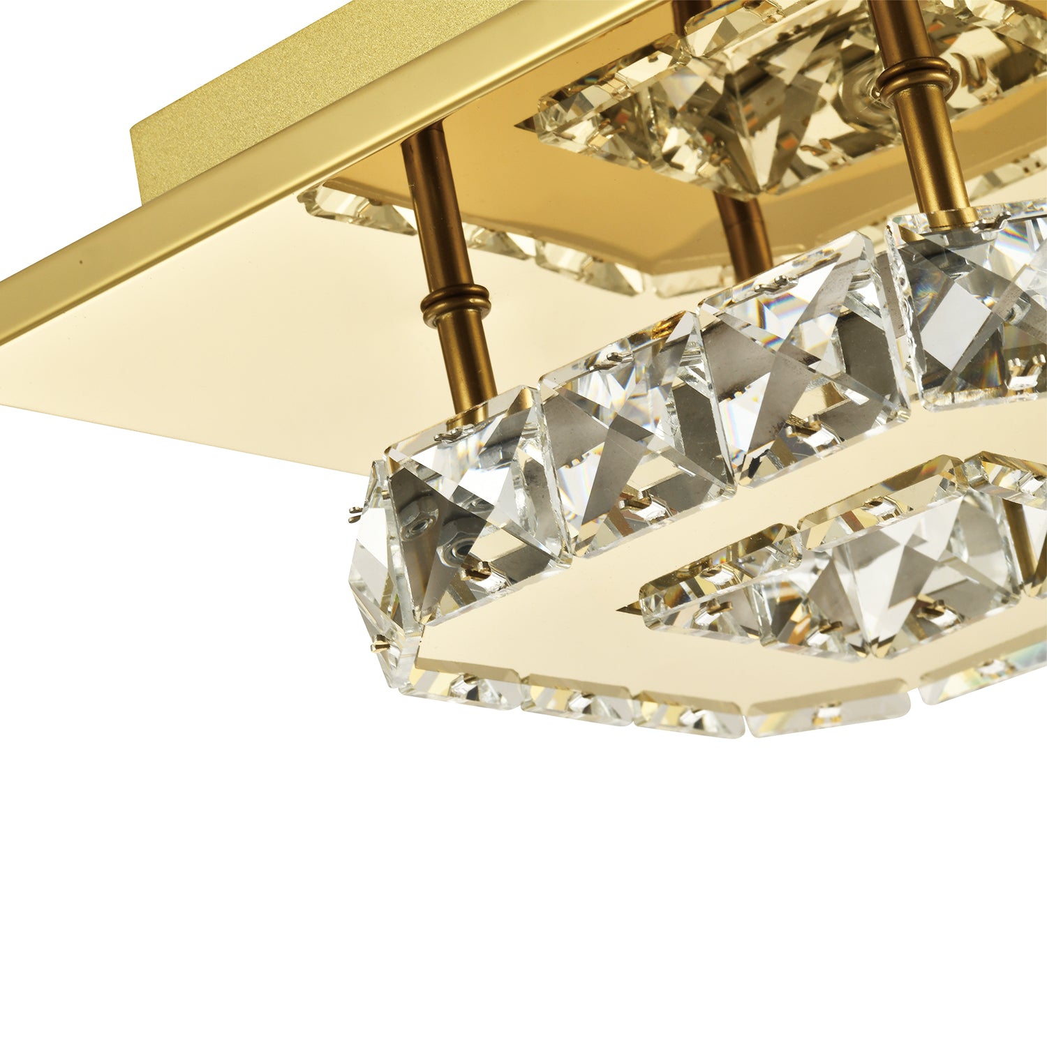 Modern LED Ceiling Light with Gold Square Metal and Clear Crystal Glass Beads Image 4