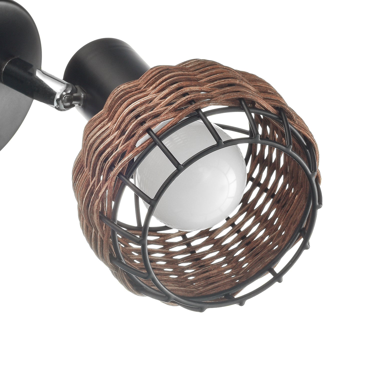 Industrial and Vintage Black Switched Wall Light with Dark Rattan Framed Shade Image 4