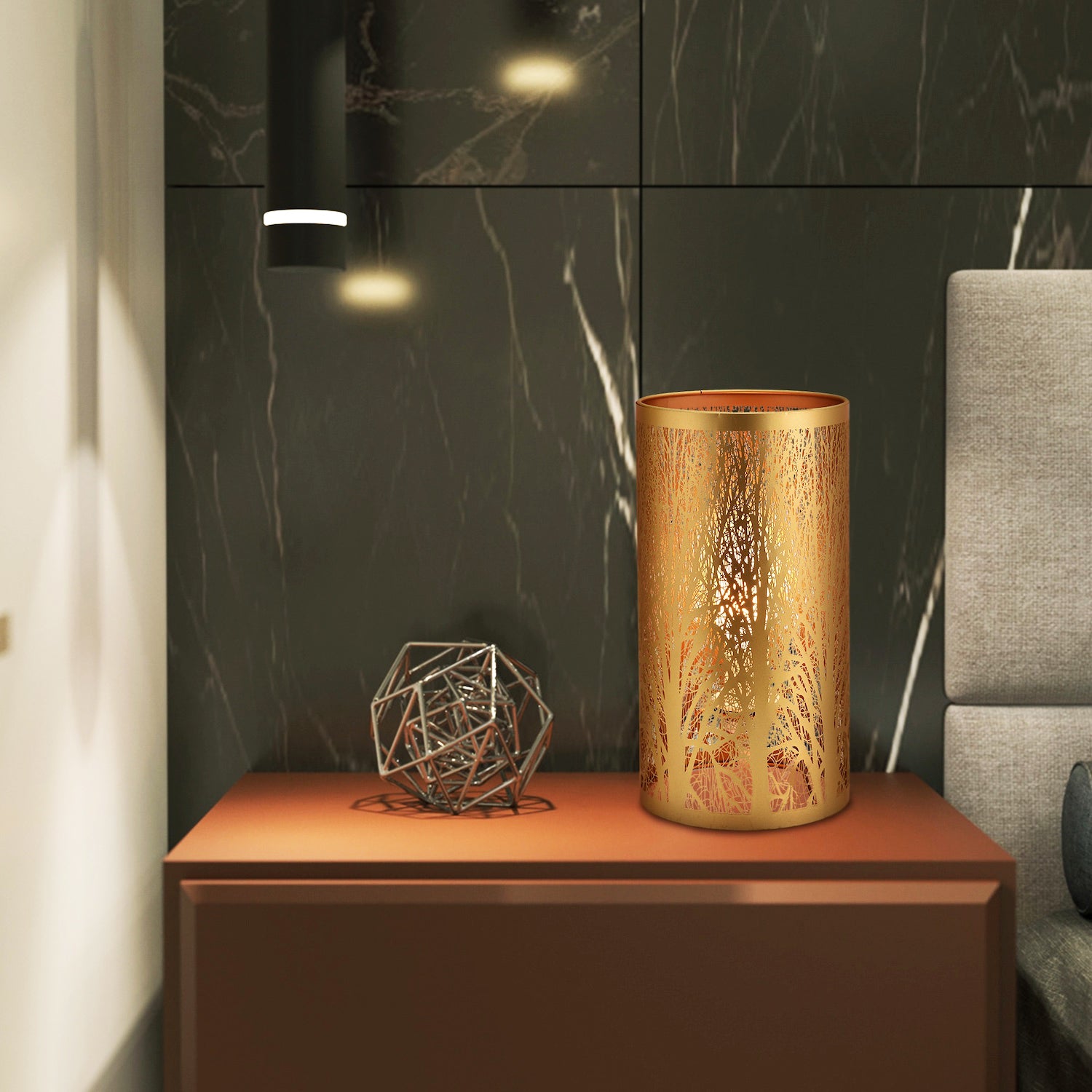 Unique and Beautiful Matte Gold Metal Forest Design Table Lamp with Cable Switch Image 6