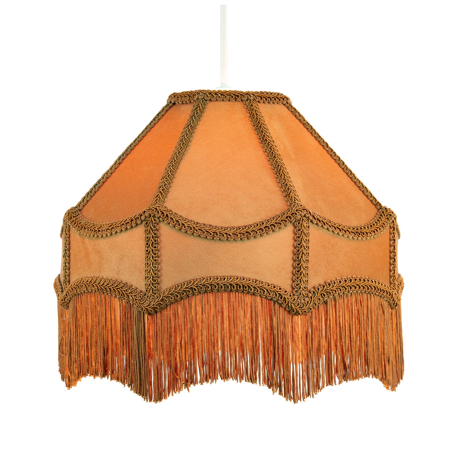 Traditional Victorian Empire Lampshade in Mustard Ochre Velvet with Long Tassels Image 2