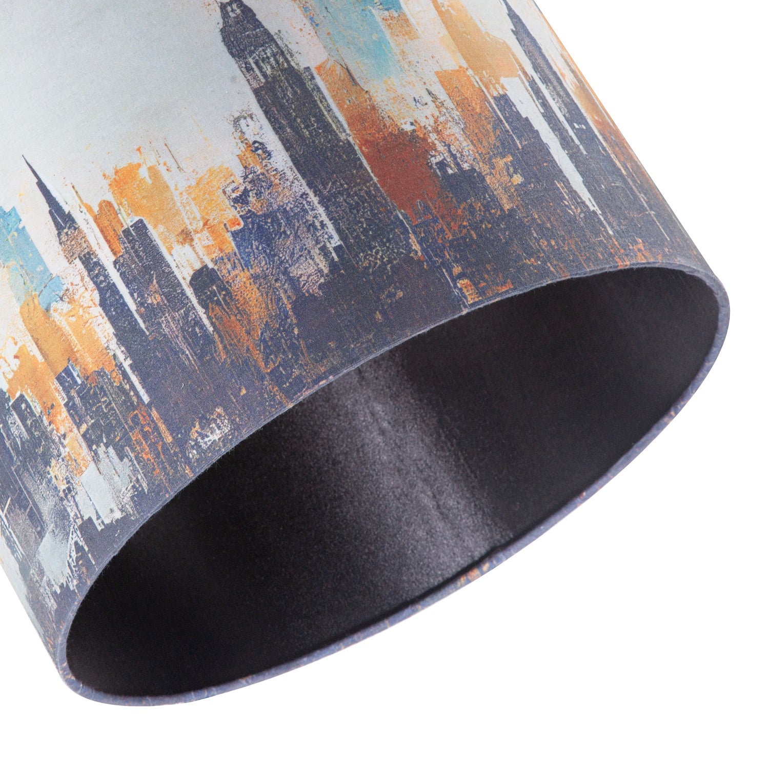 Grunge Style City Scape Cotton Fabric Lamp Shade in Black and Orange Image 5