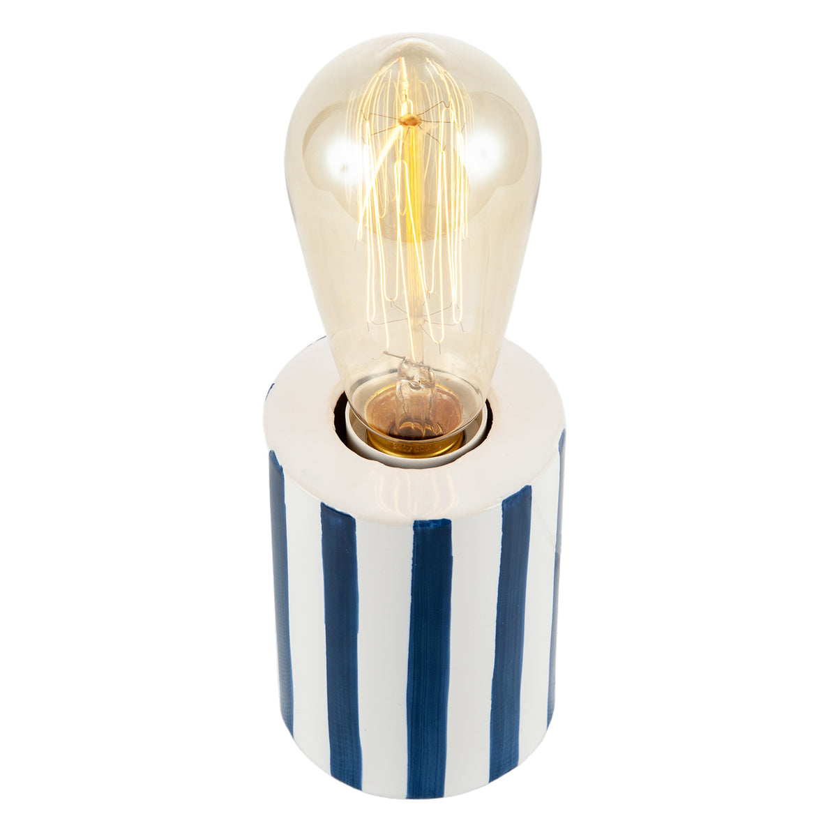 Coastal Midnight Blue and White Gloss Striped Ceramic Table Lamp Image 5